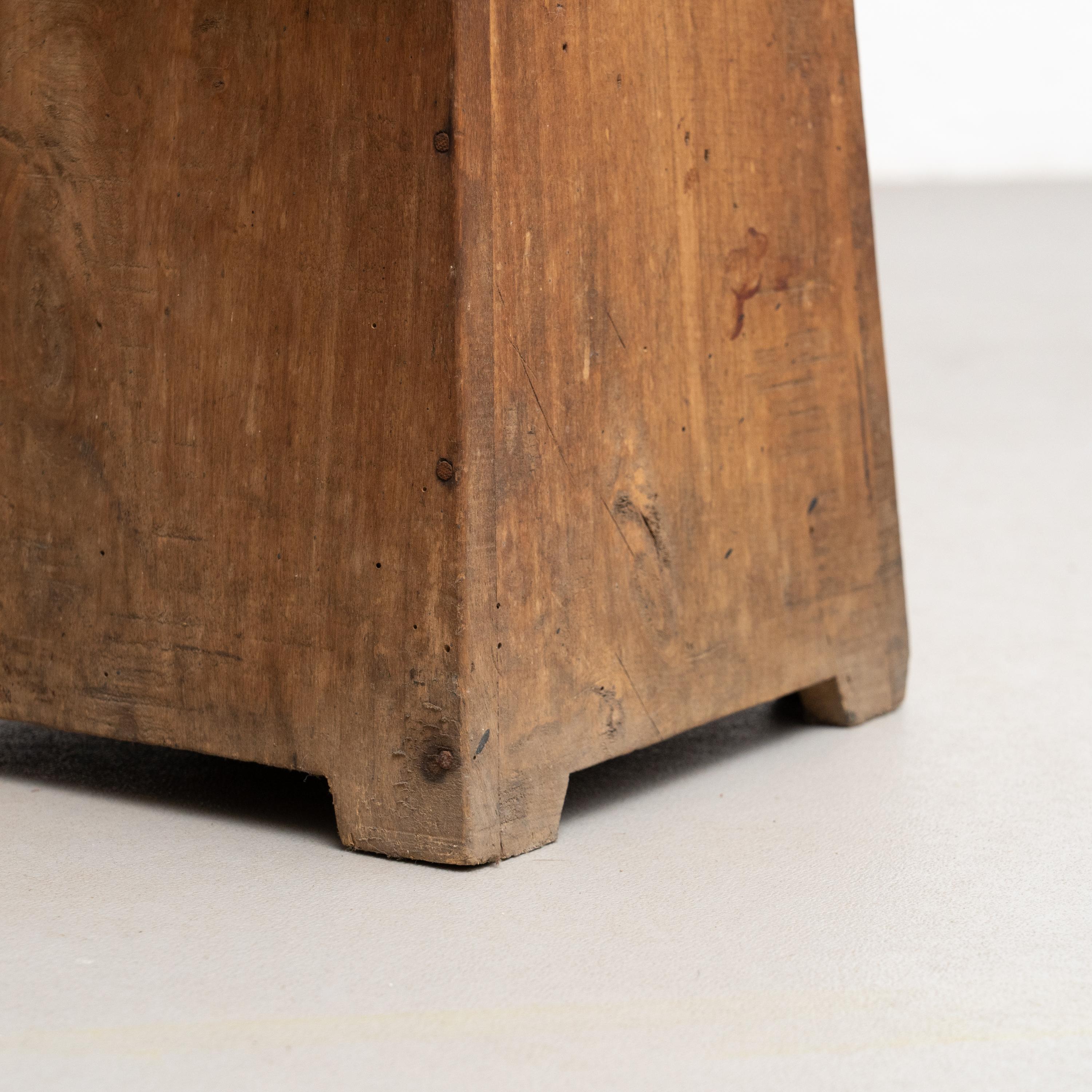 Wood and Red Skai Stool, circa 1960  For Sale 1