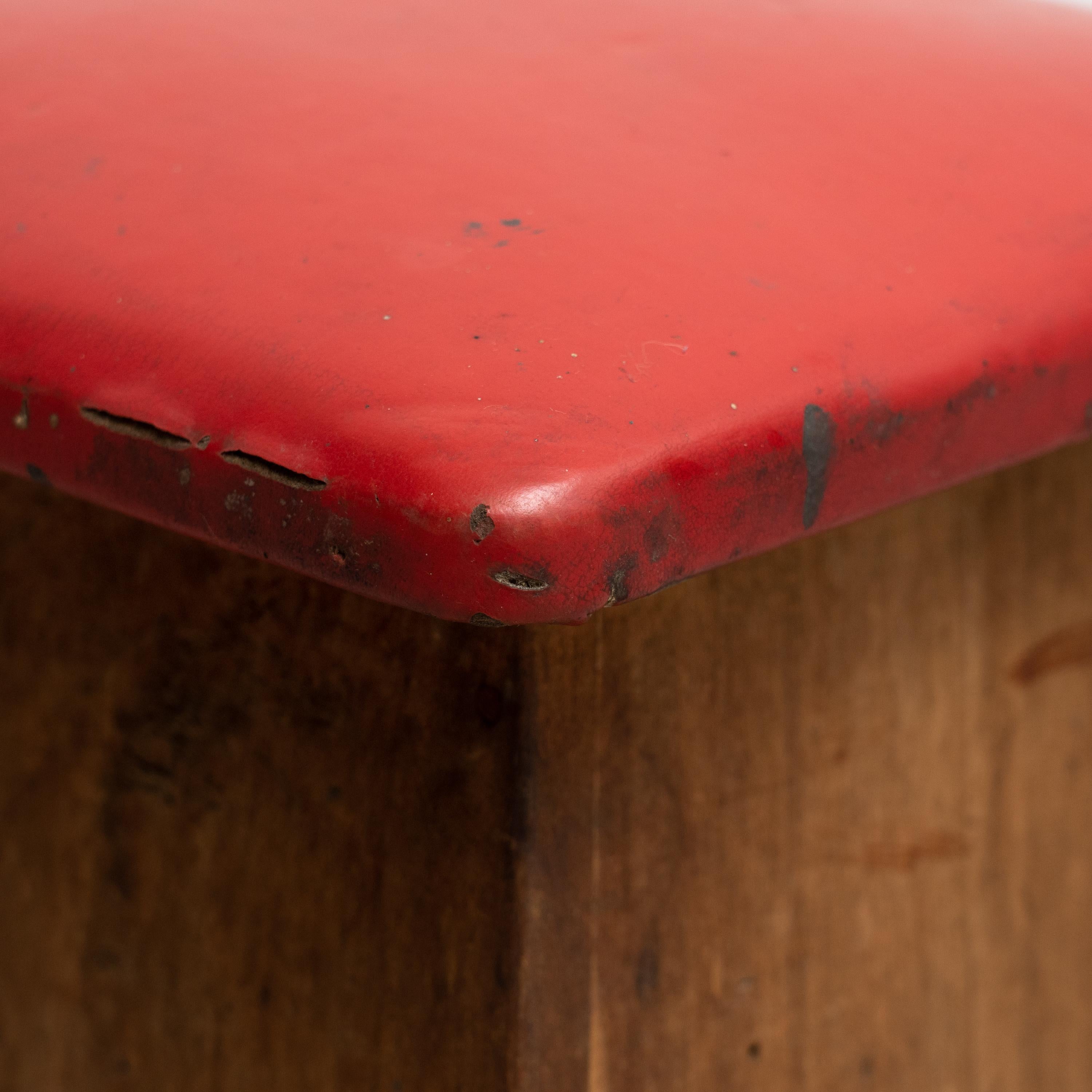 Wood and Red Skai Stool, circa 1960  For Sale 2