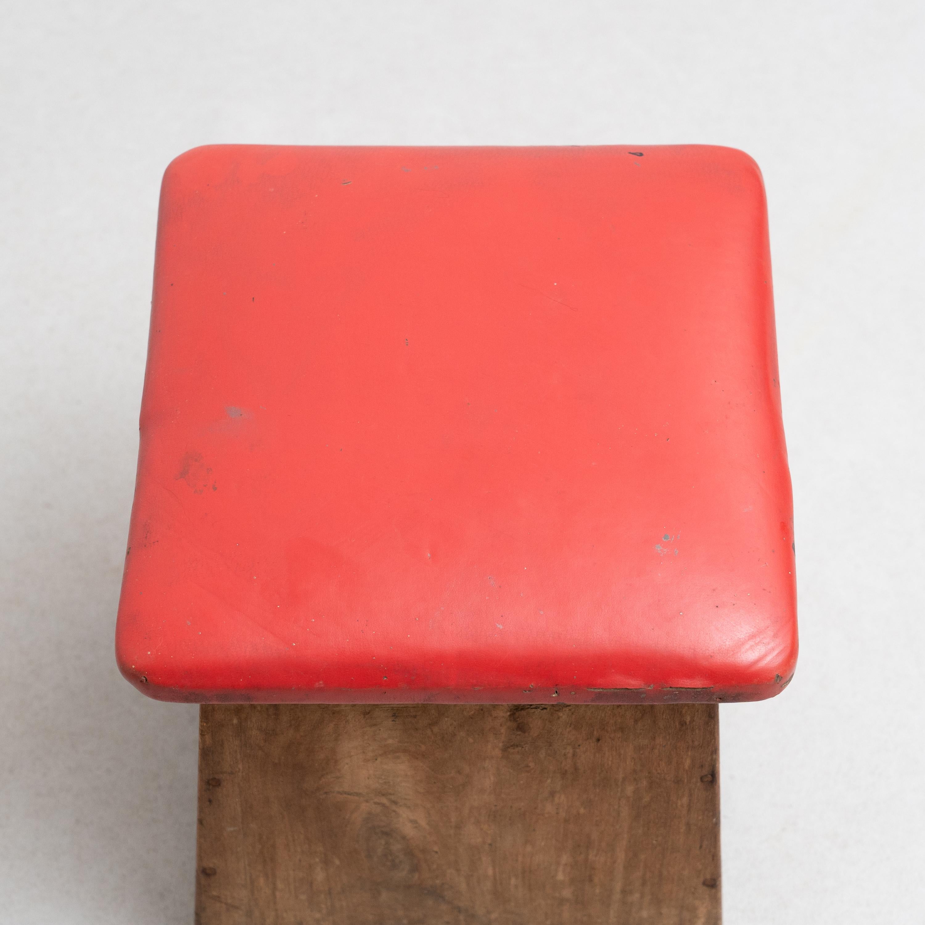 Wood and Red Skai Stool, circa 1960  For Sale 3