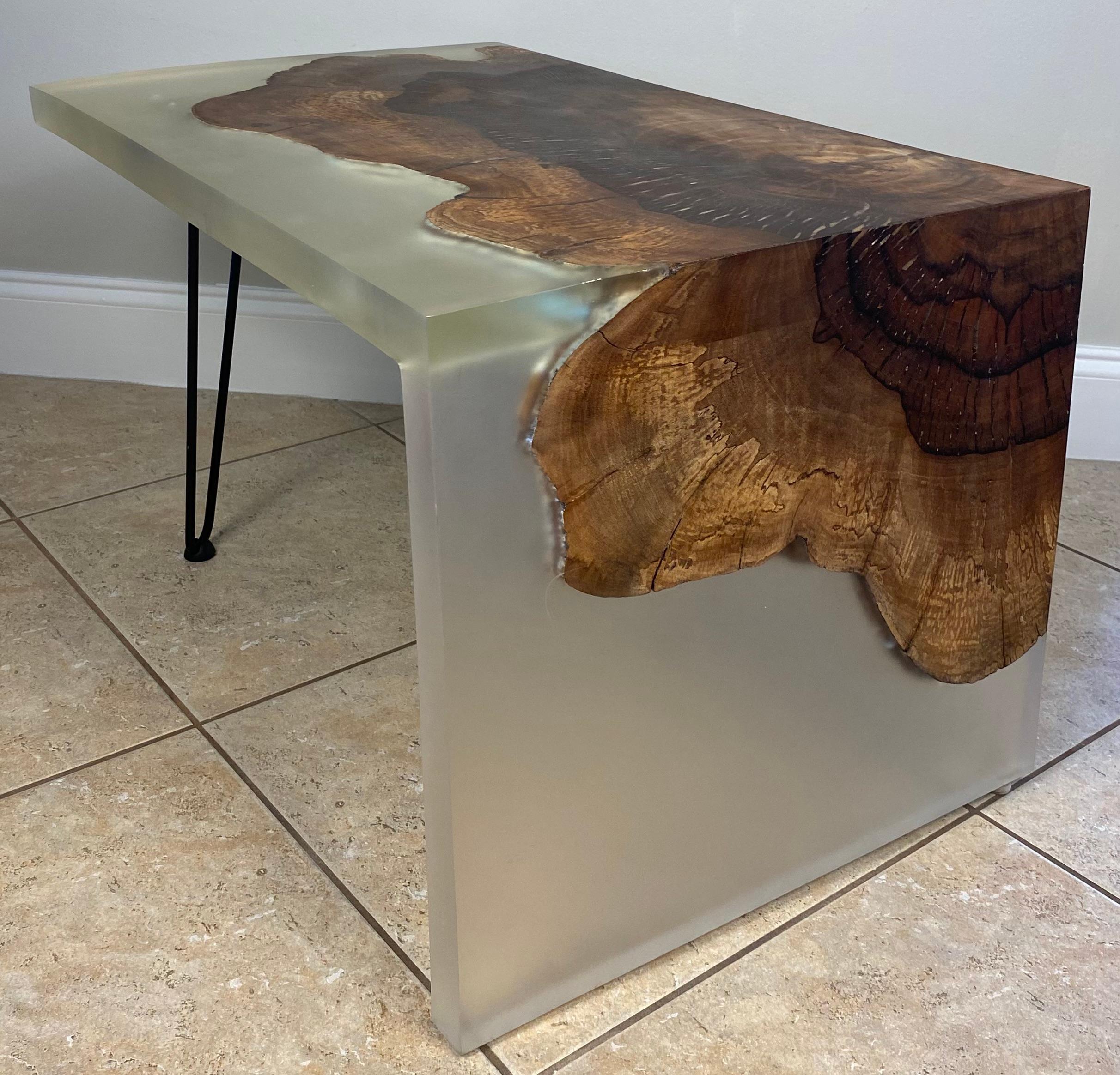 Inlay A Pair of Mid Century End Tables Wood and Resin Cantilevered or a Coffee Table For Sale