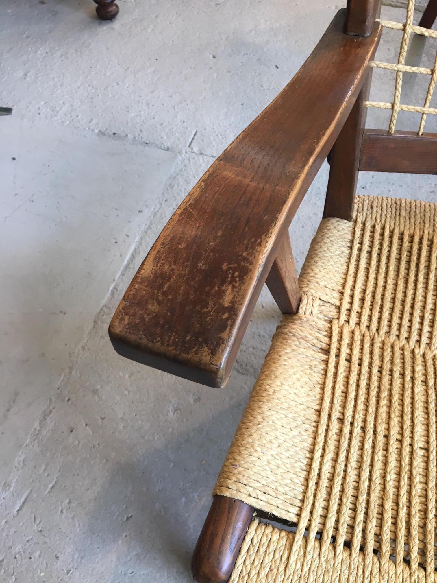 Wood and Rope Armchair by Guglielmo Pecorini, Italy, 1930s In Good Condition In Pound Ridge, NY