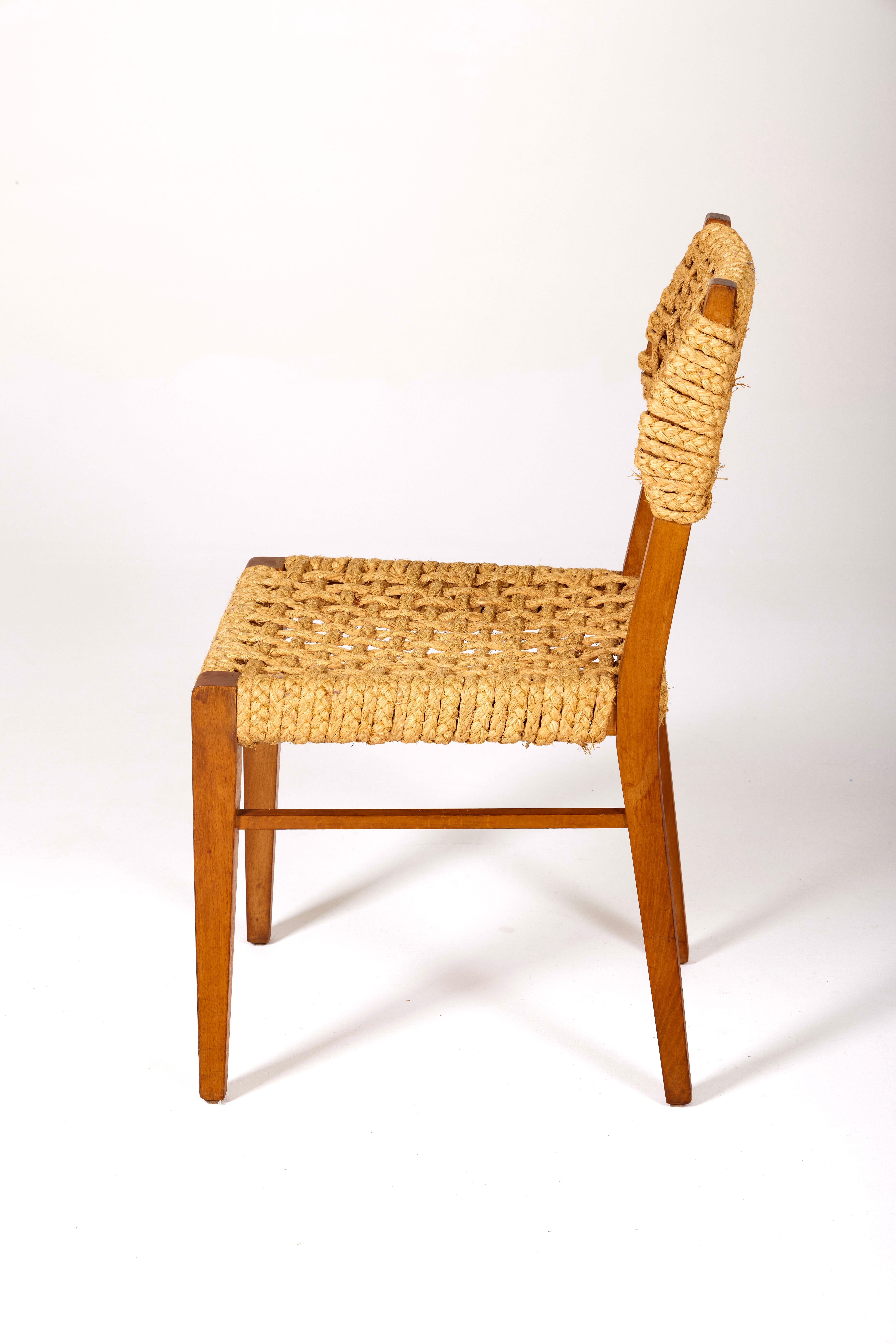 20th Century Wood and rope chair by Audoux & Minet