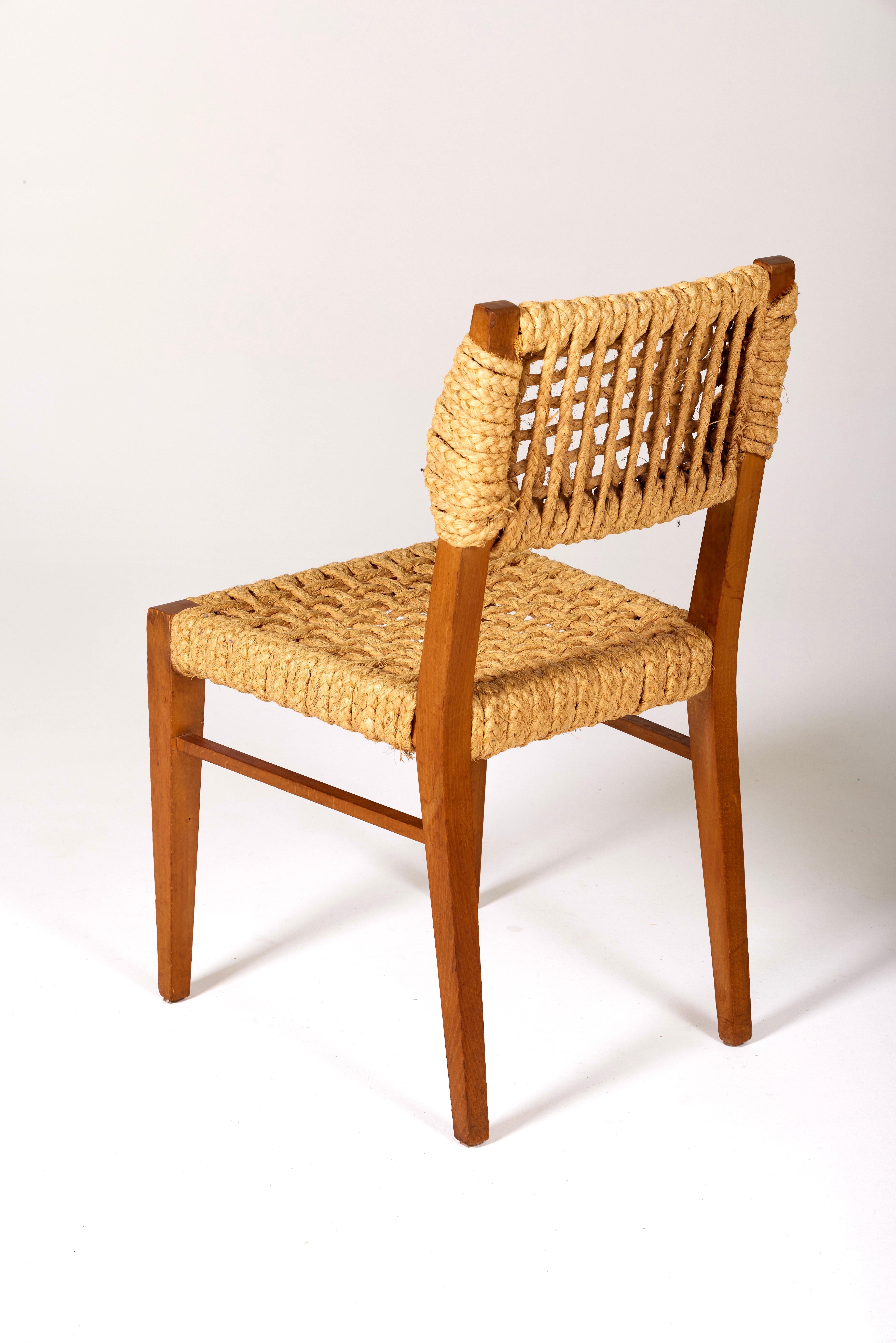 Rope Wood and rope chair by Audoux & Minet