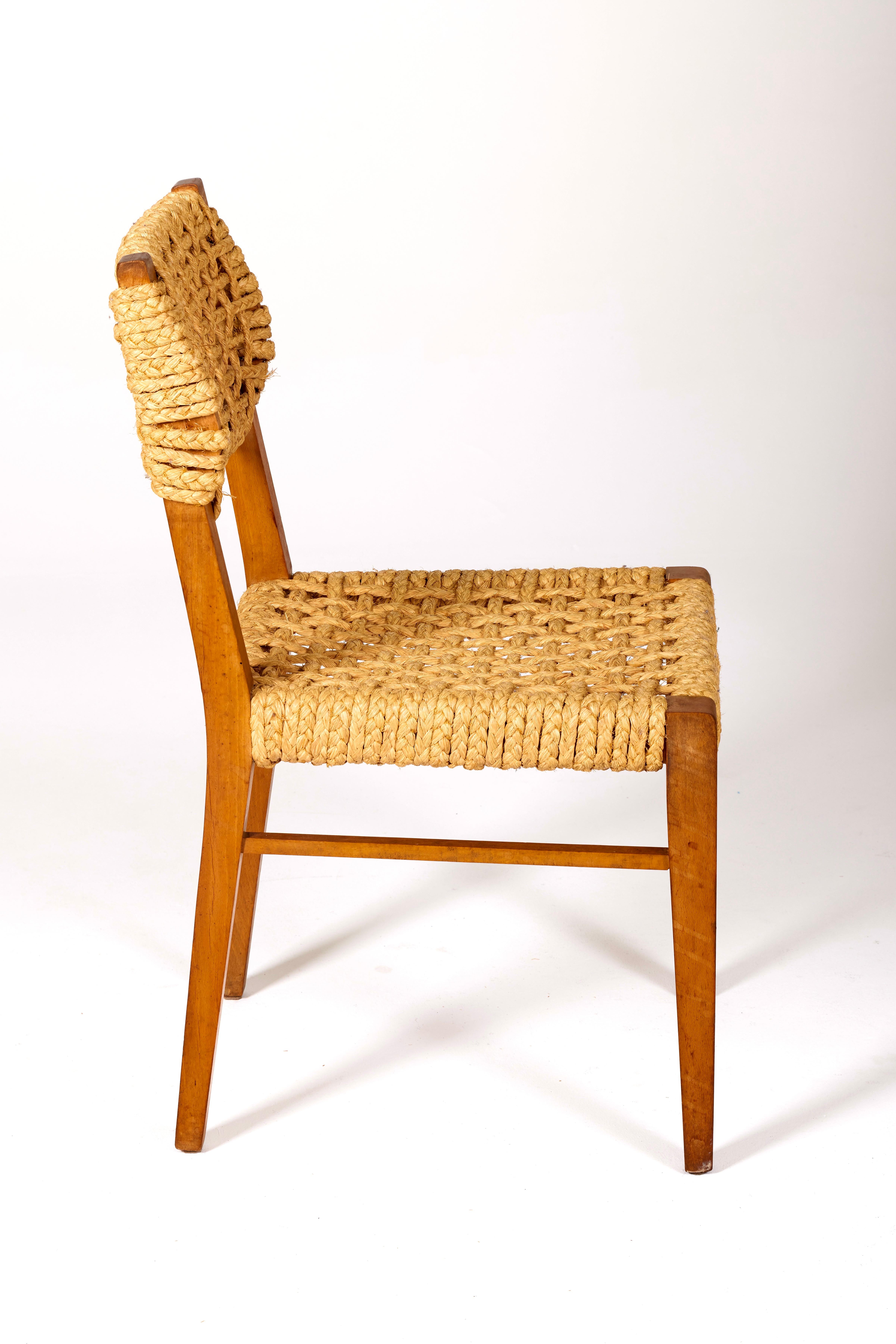 Wood and rope chair by Audoux & Minet 3