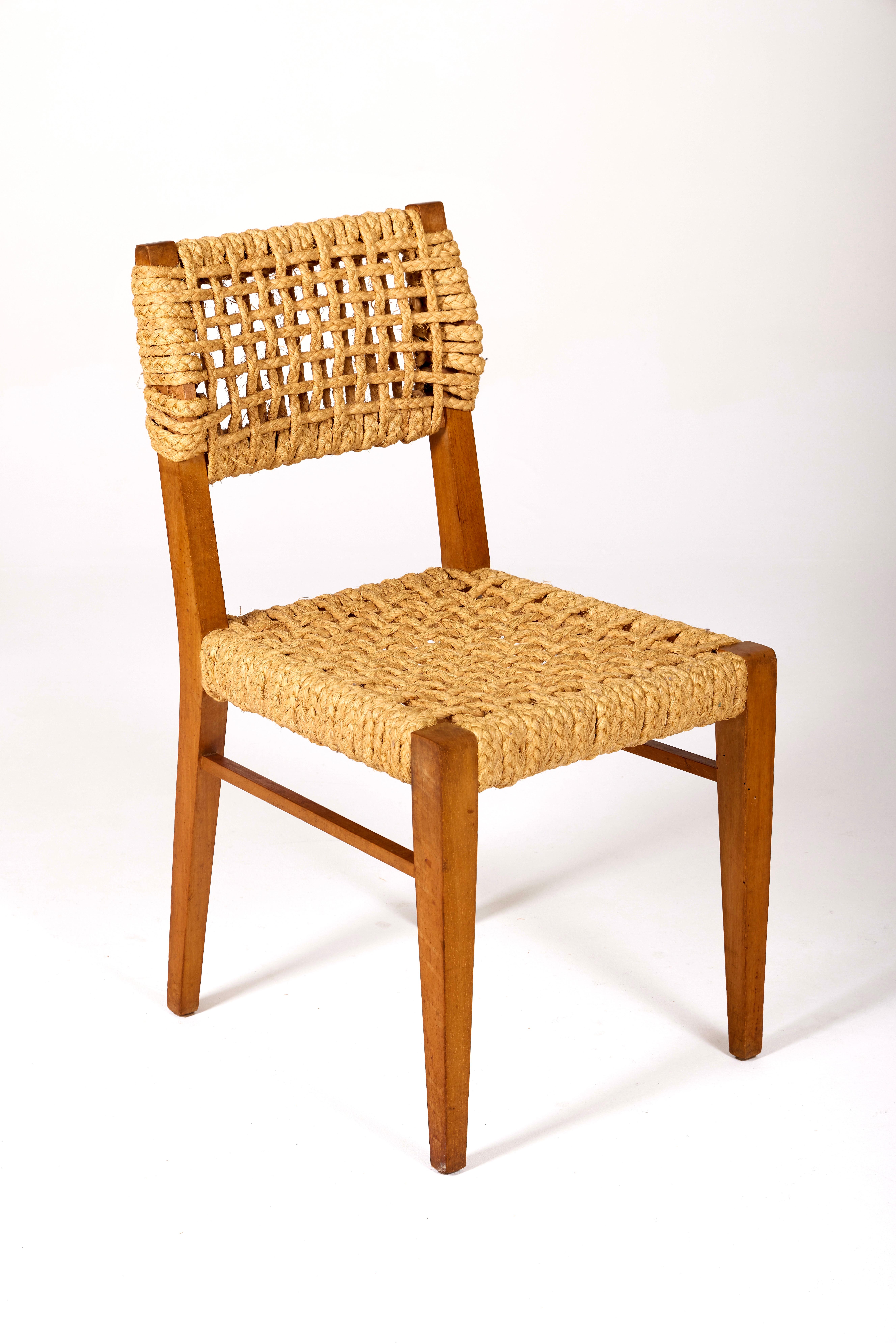 Wood and rope chair by Audoux & Minet 4