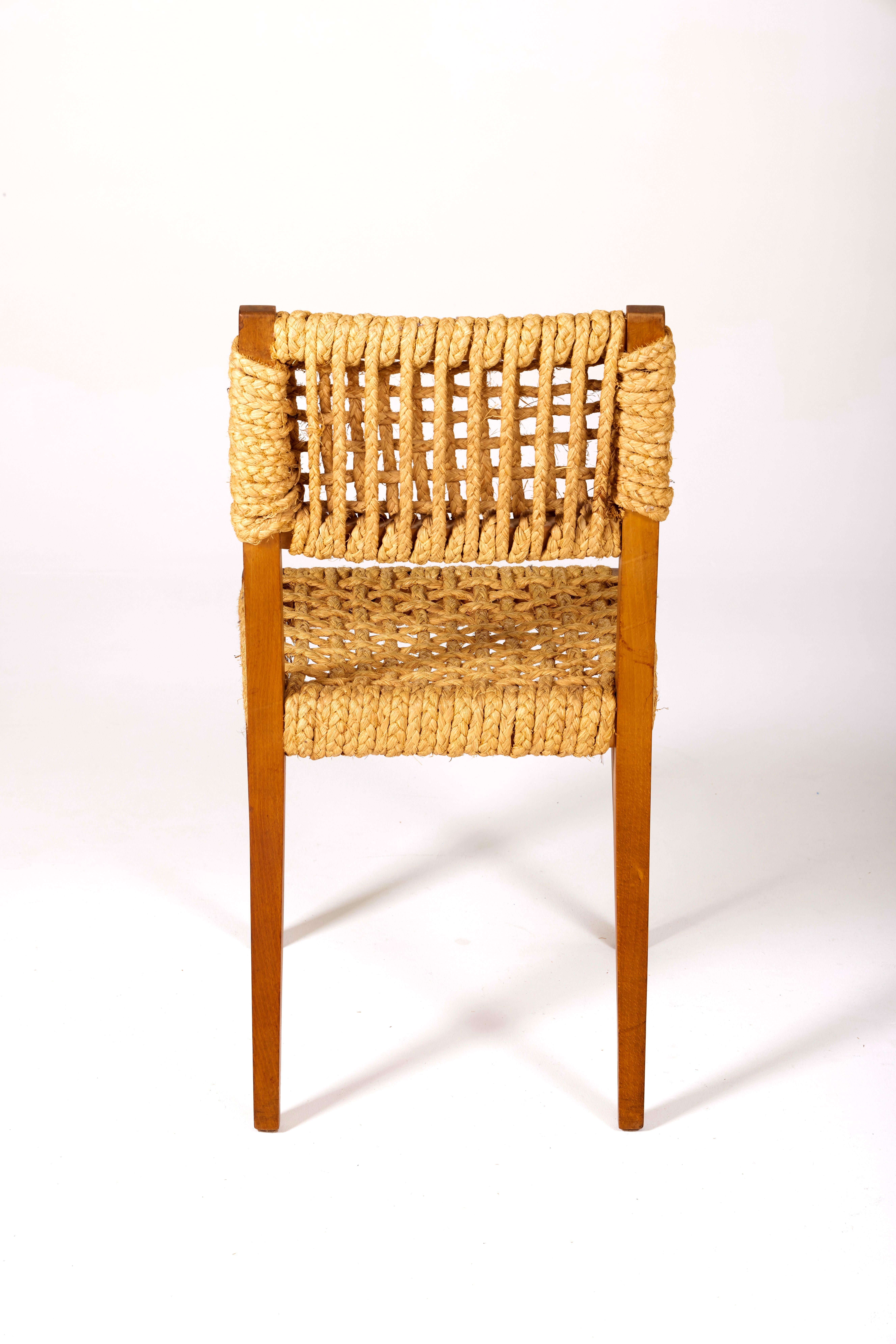 Wood and Rope Chair from Audoux & Minet, 1960s 2