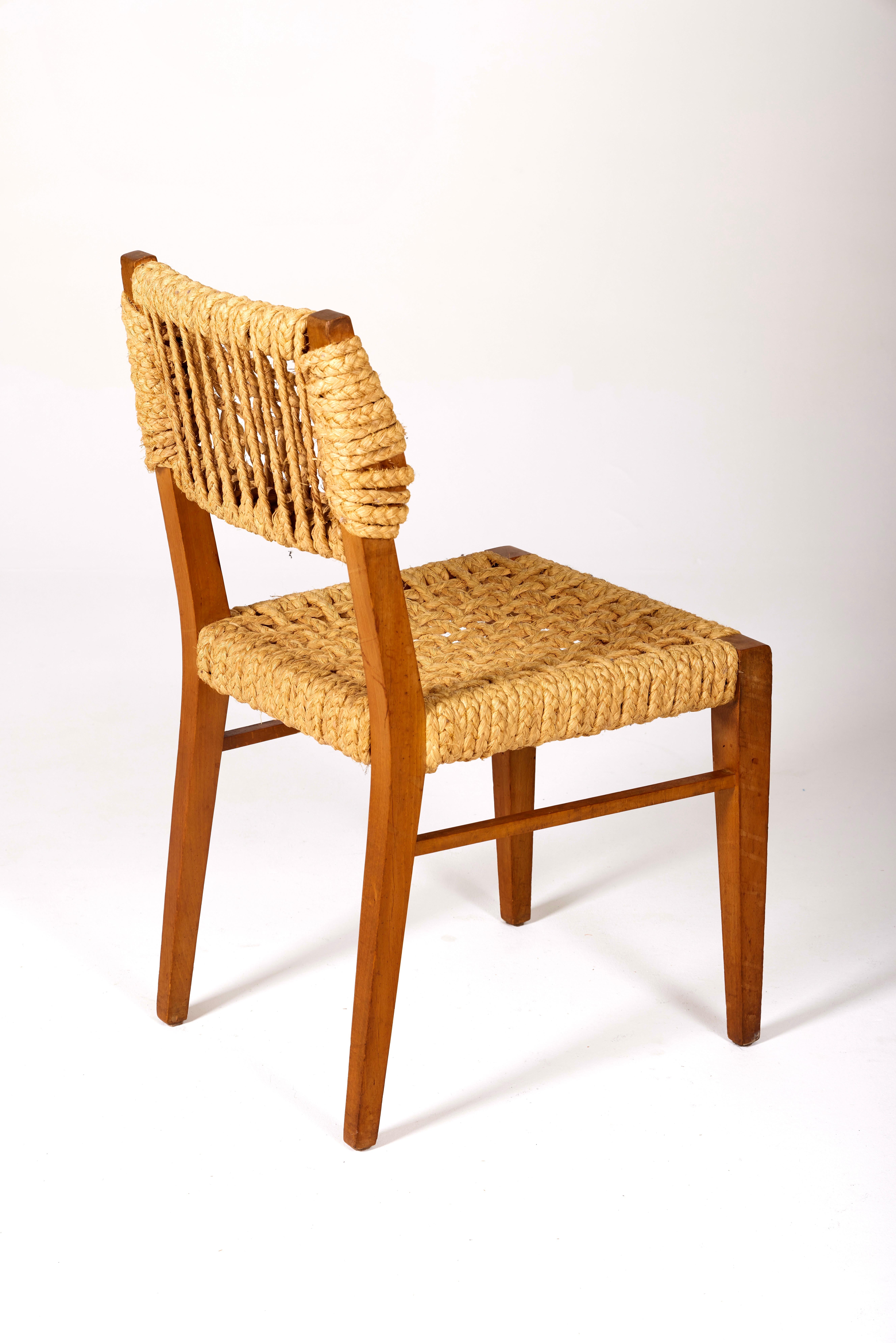 Wood and Rope Chair from Audoux & Minet, 1960s 3