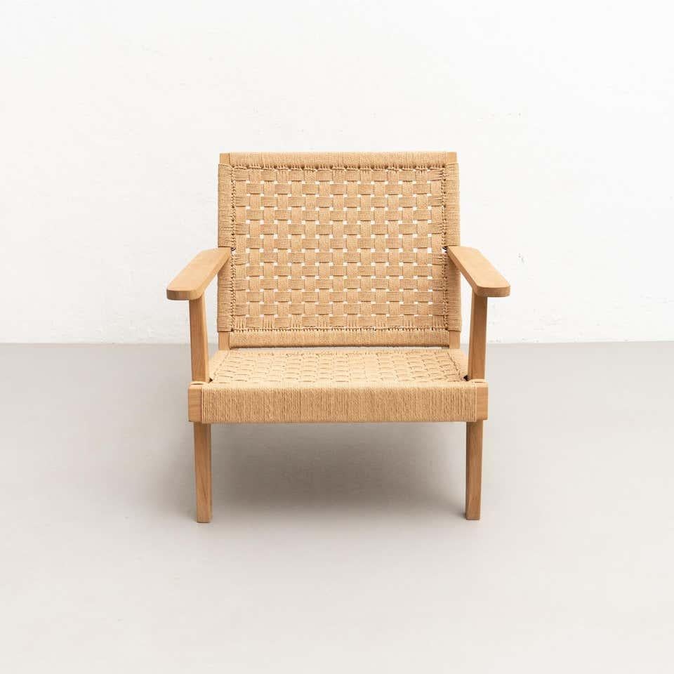 Wood and Rope Easy Armchair after Clara Porset For Sale 3
