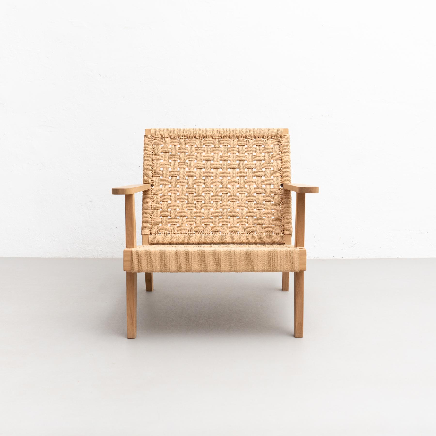 Contemporary Wood and Rope Easy Armchair after Clara Porset