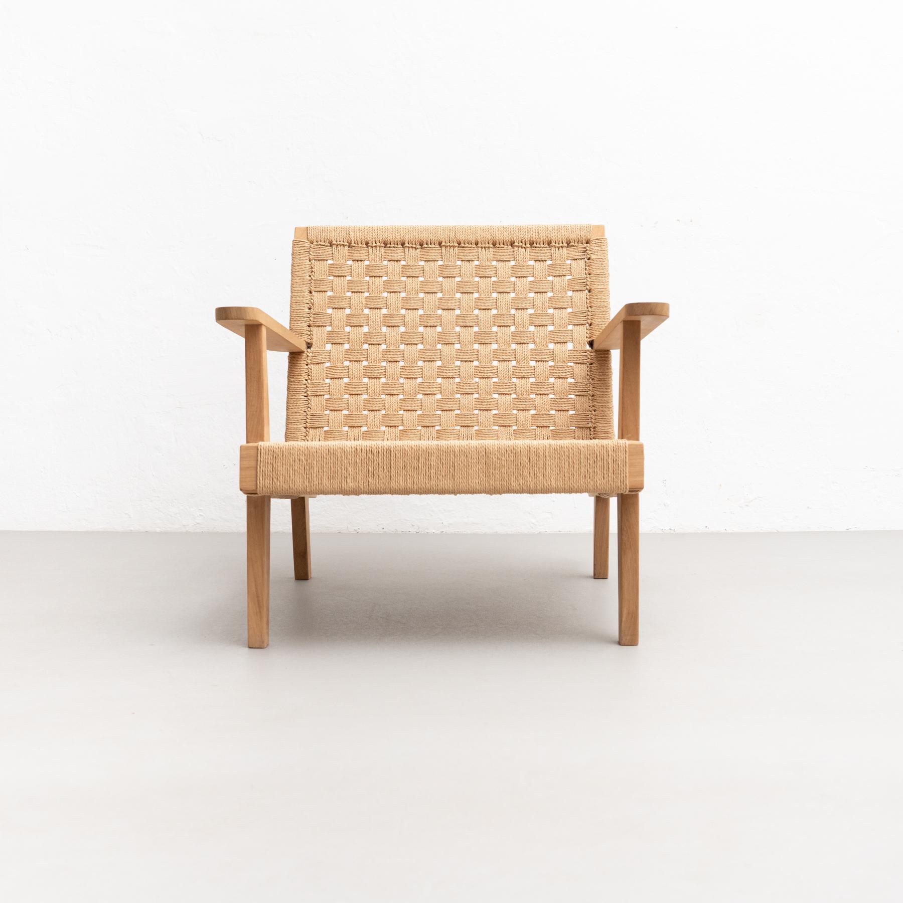 Wood and Rope Easy Armchair after Clara Porset 1