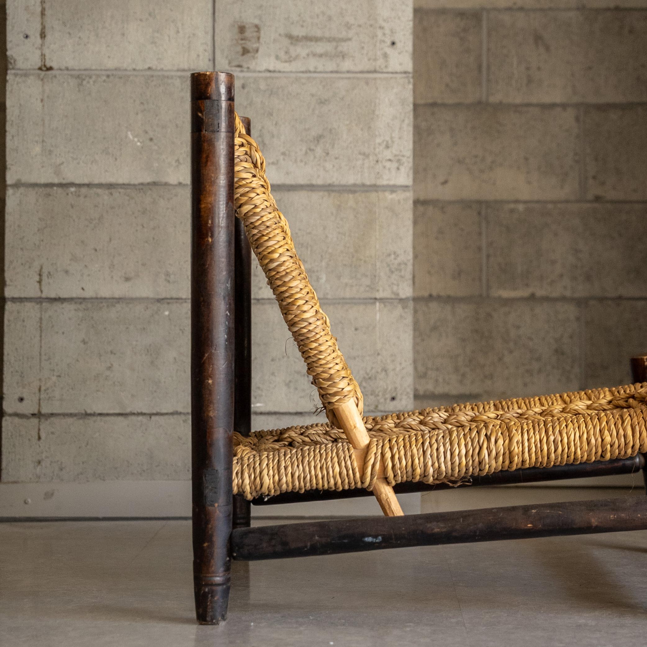 Sedia bassa in legno e corda di Adrien Audoux and Frida Minet, anni '50, Francia in vendita 5