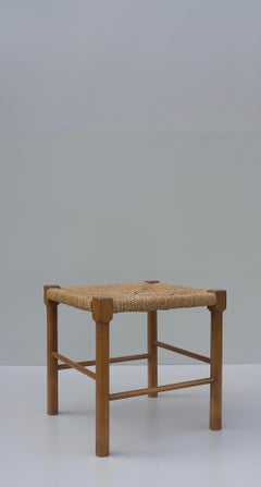 Wood and Rope Mid-Century Stool, France 1950's