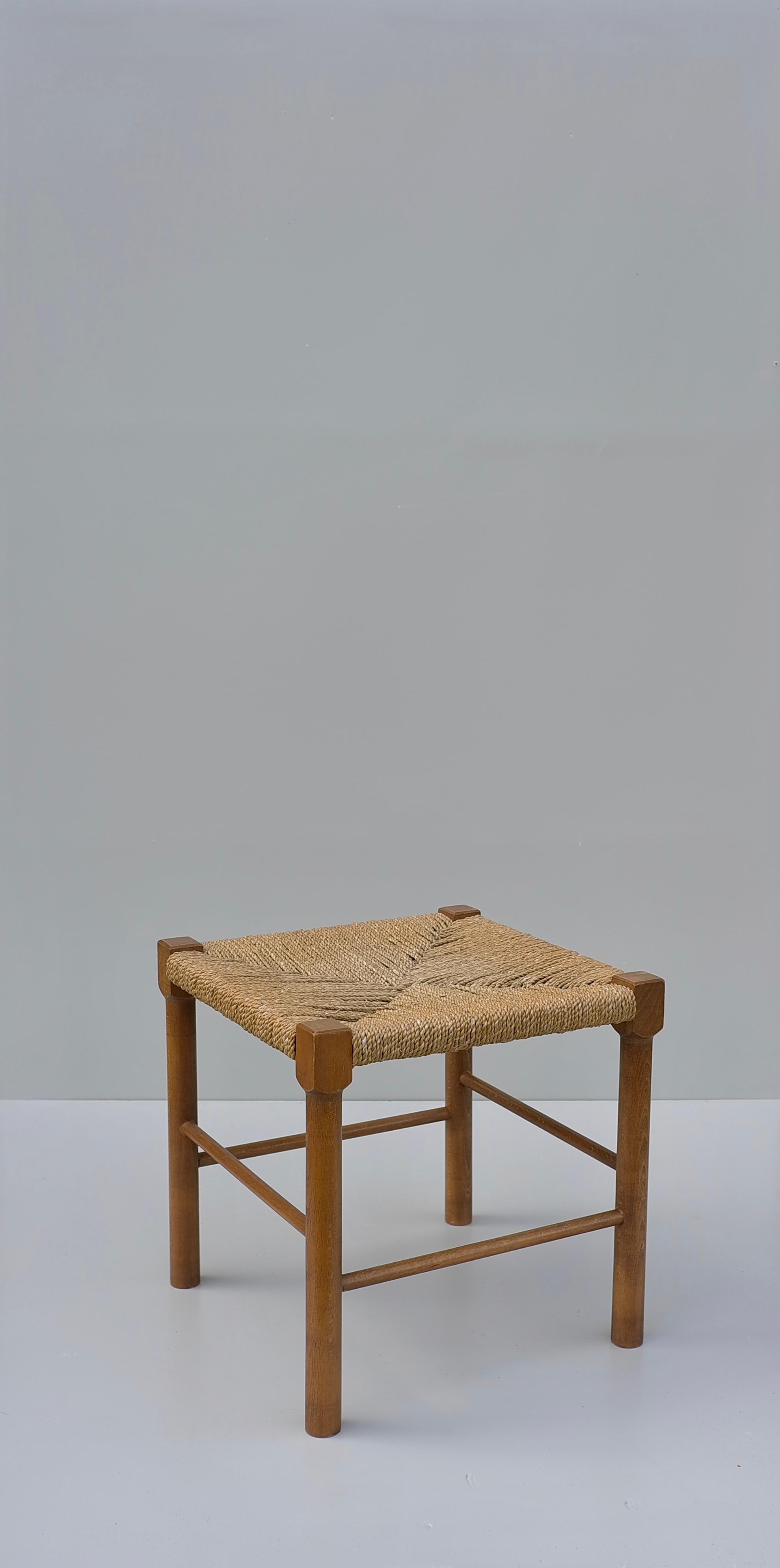 French Wood and Rope Mid-Century Stool, France 1950's For Sale