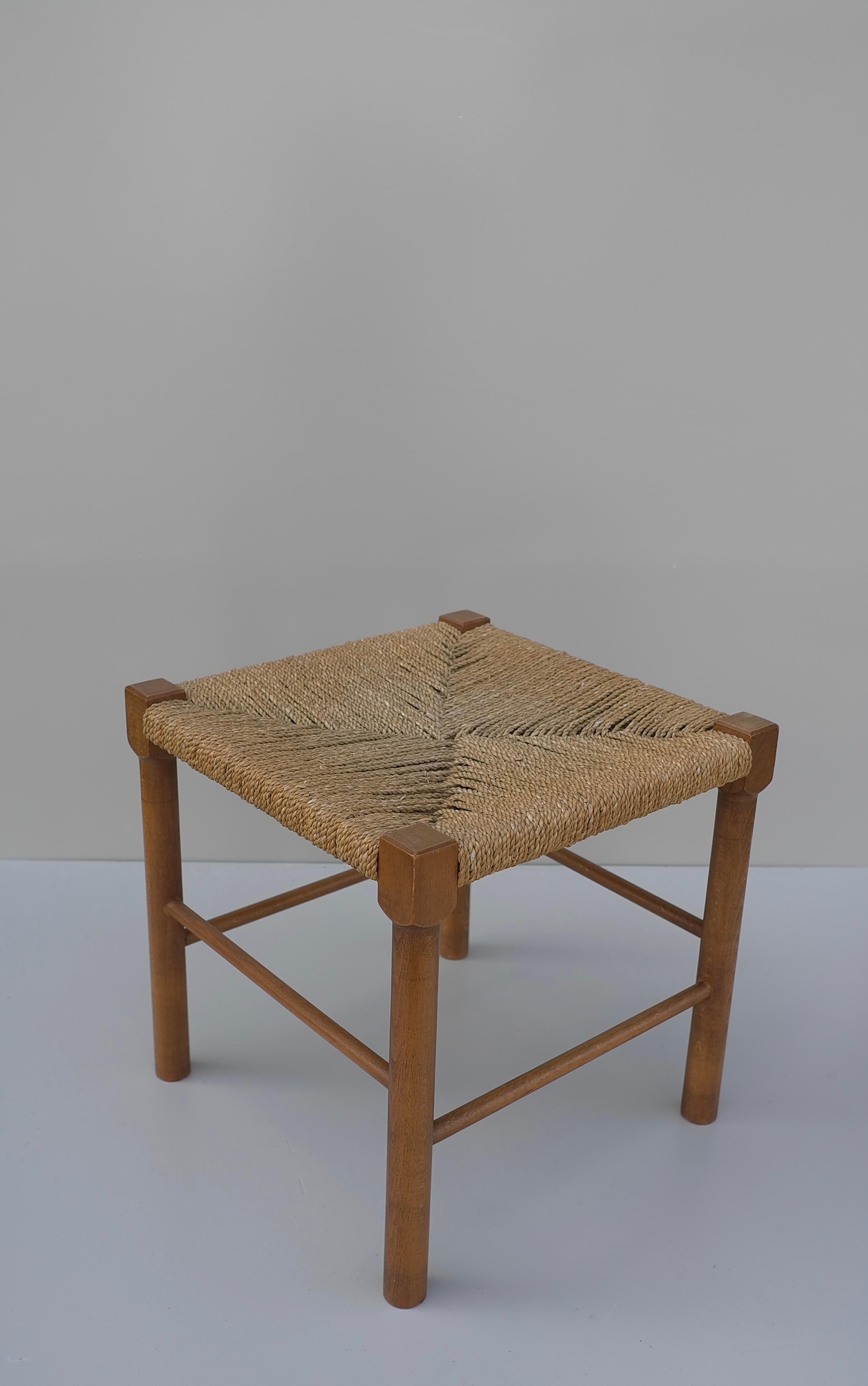 Mid-20th Century Wood and Rope Mid-Century Stool, France 1950's For Sale