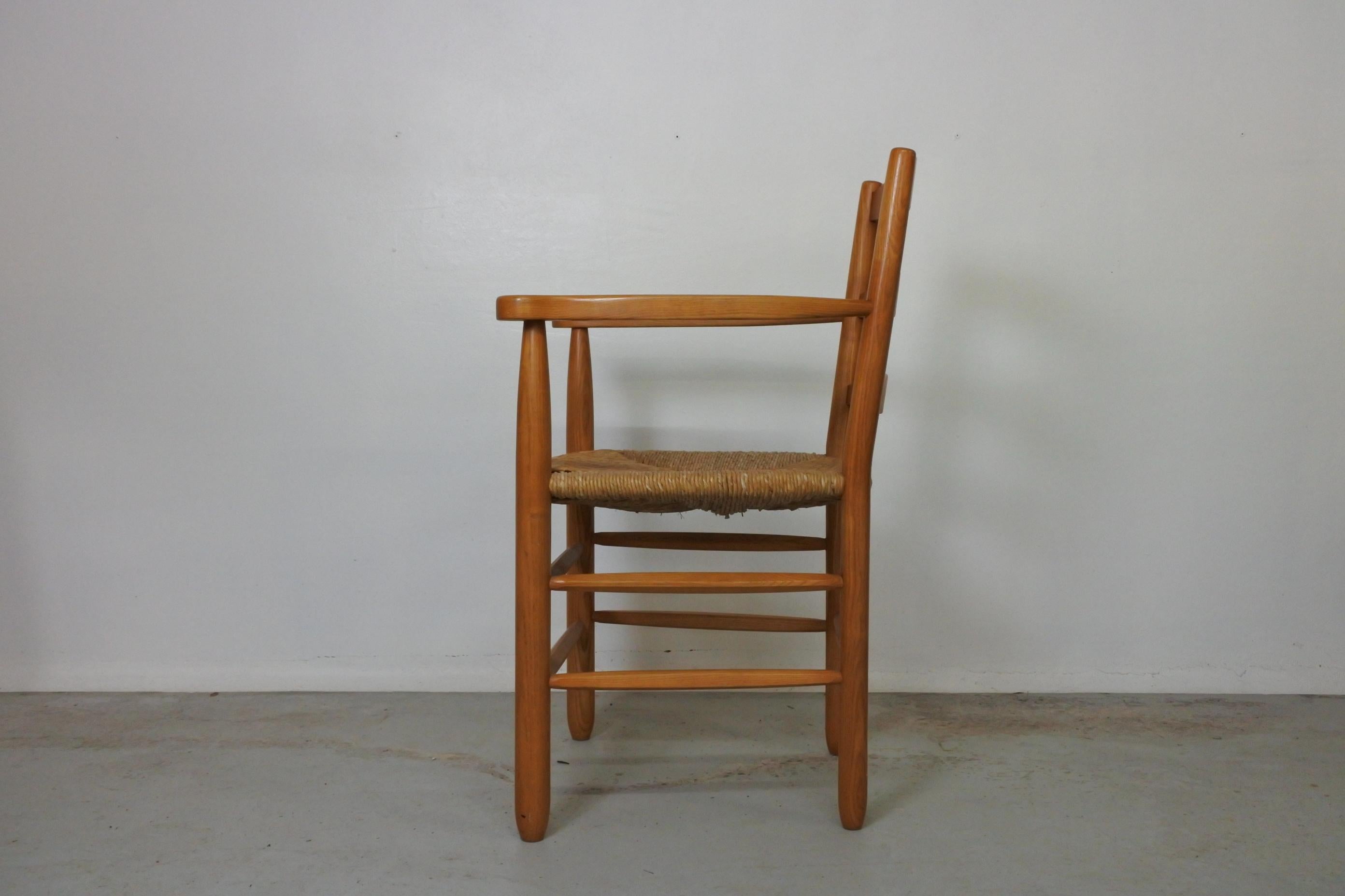 Wood and Rush Armchair in the Style of Charlotte Perriand, France, 1960s 1