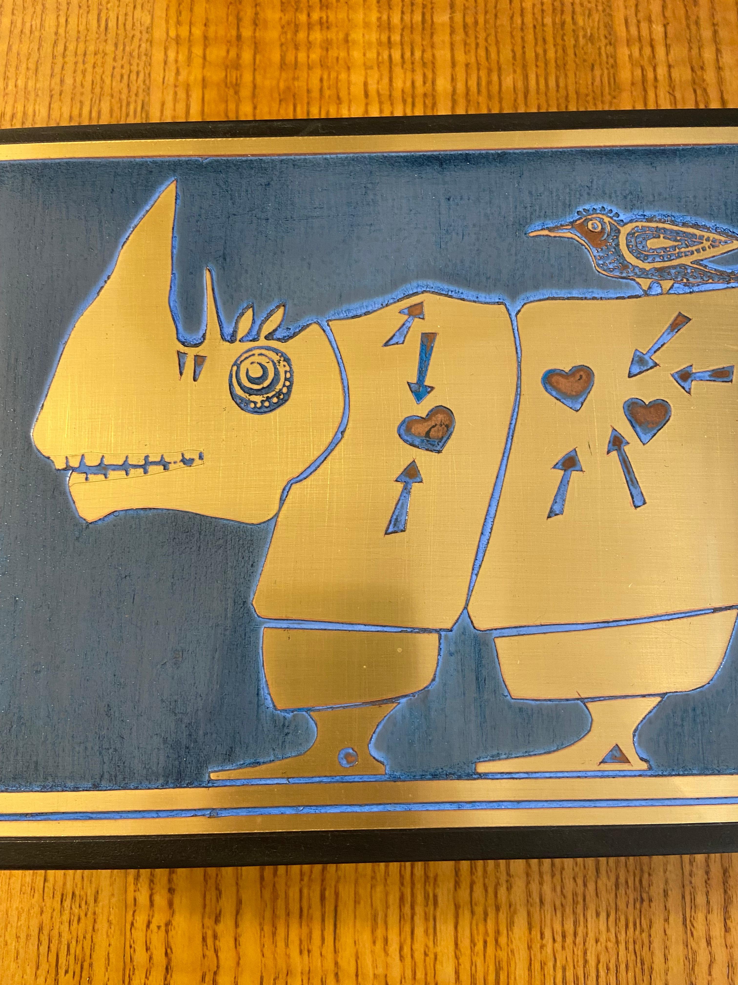 Mid-Century Modern Boîte à rhinocéros en bois et acier inoxydable de Jean-Pierre Chevalier, vers 1970