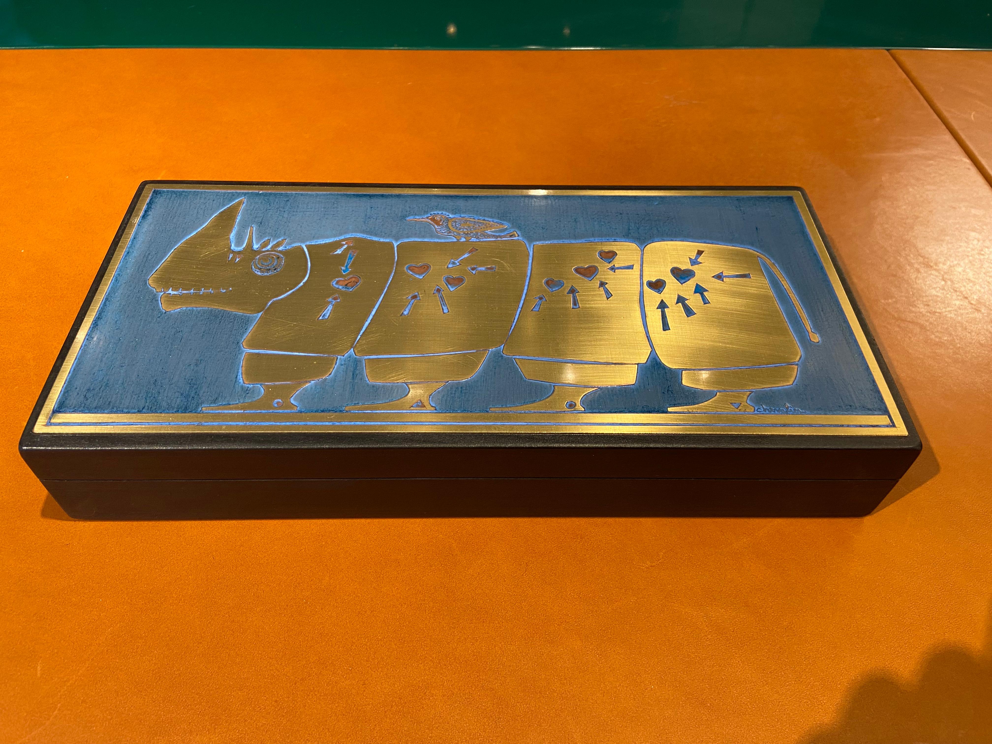 Fin du 20e siècle Boîte à rhinocéros en bois et acier inoxydable de Jean-Pierre Chevalier, vers 1970