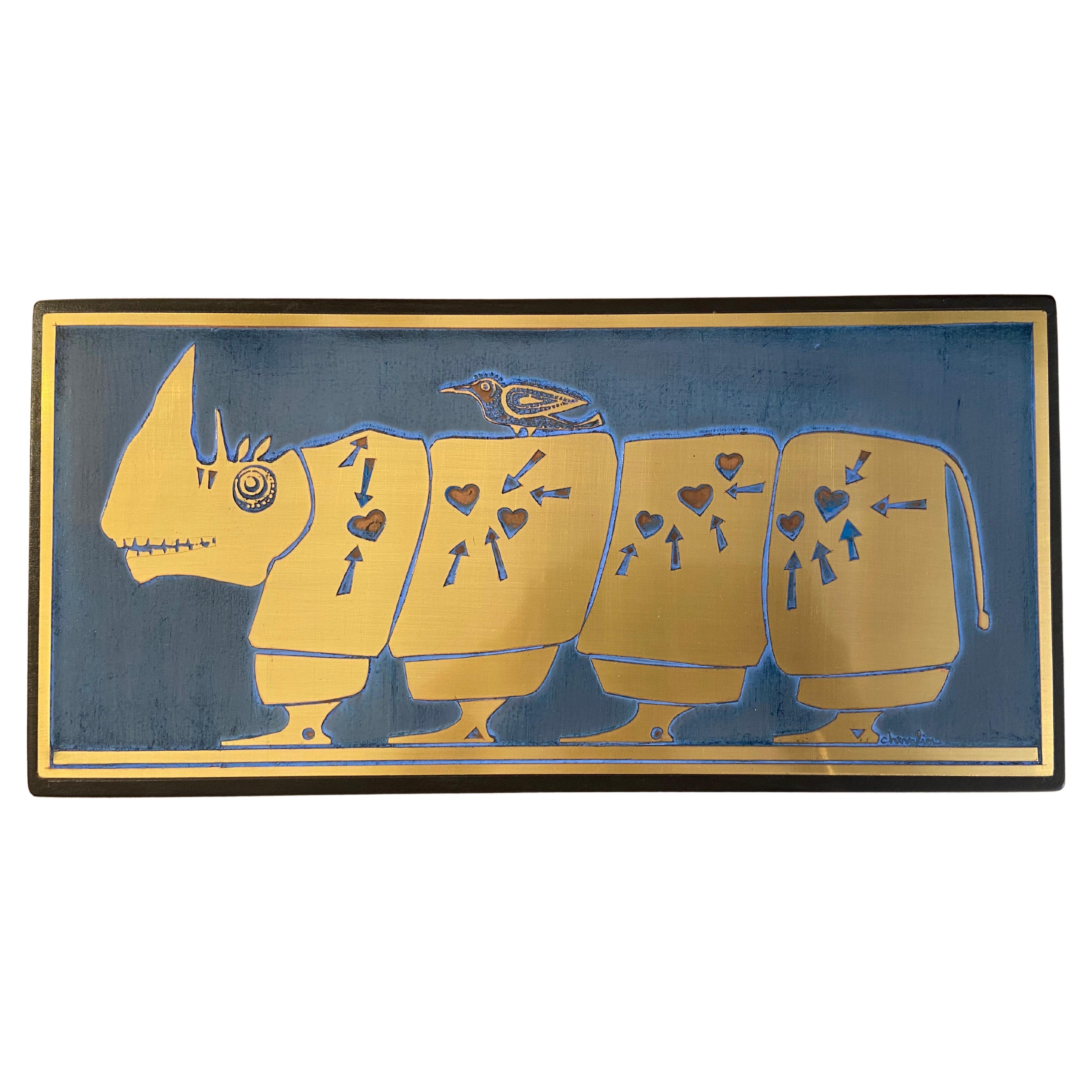 Boîte à rhinocéros en bois et acier inoxydable de Jean-Pierre Chevalier, vers 1970