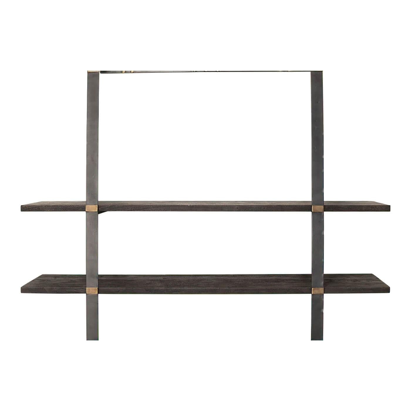 Asian Wood and Steel Bookshelf For Sale