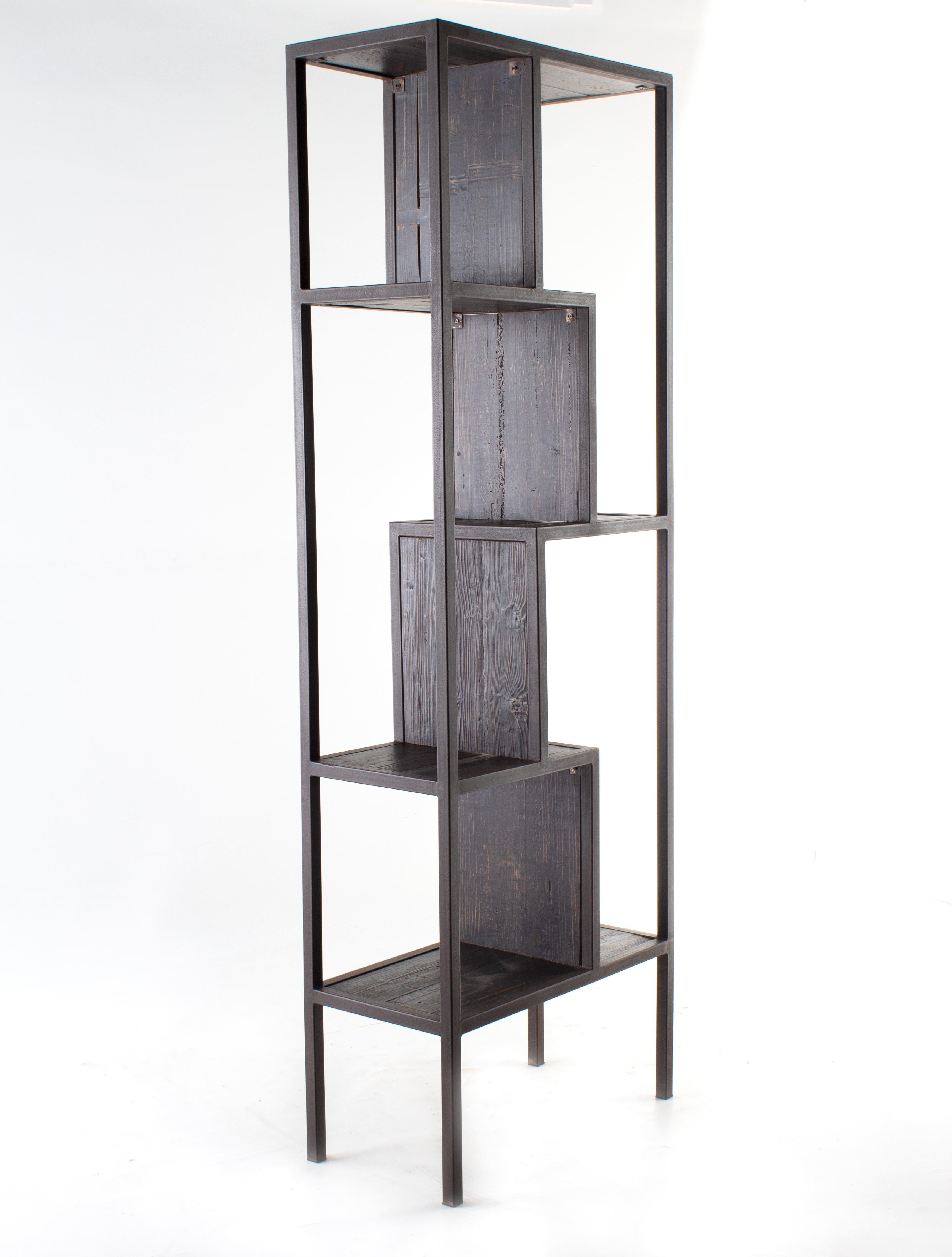 Wood and steel off set etagere.
