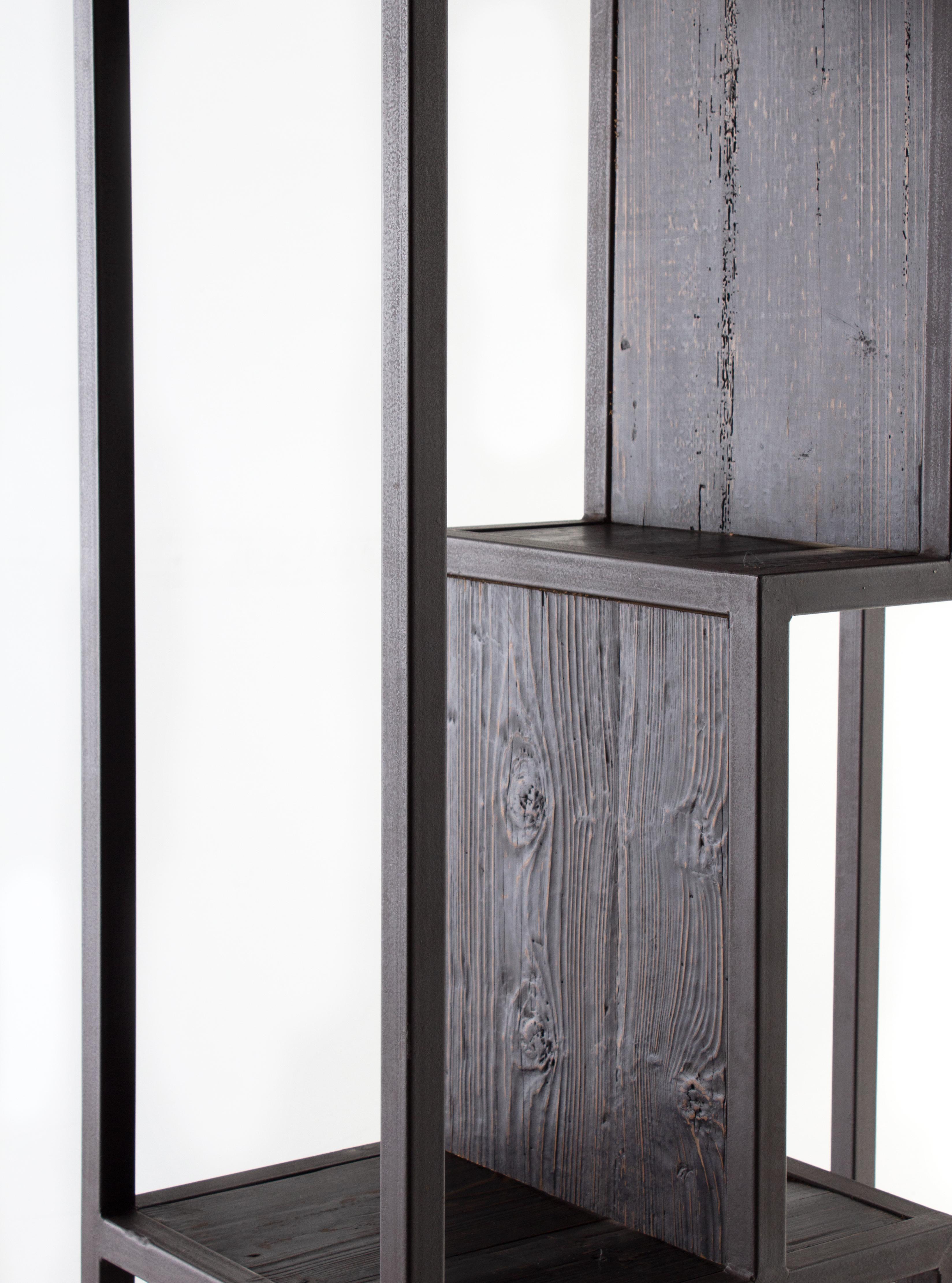 Industrial Wood and Steel off Set Etagere