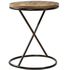 Wood and Steel Round Side Table