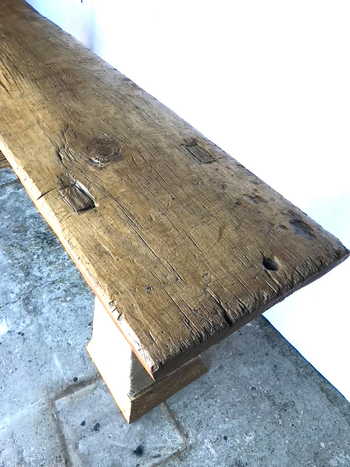 Hand-Carved Wood and Stone Console