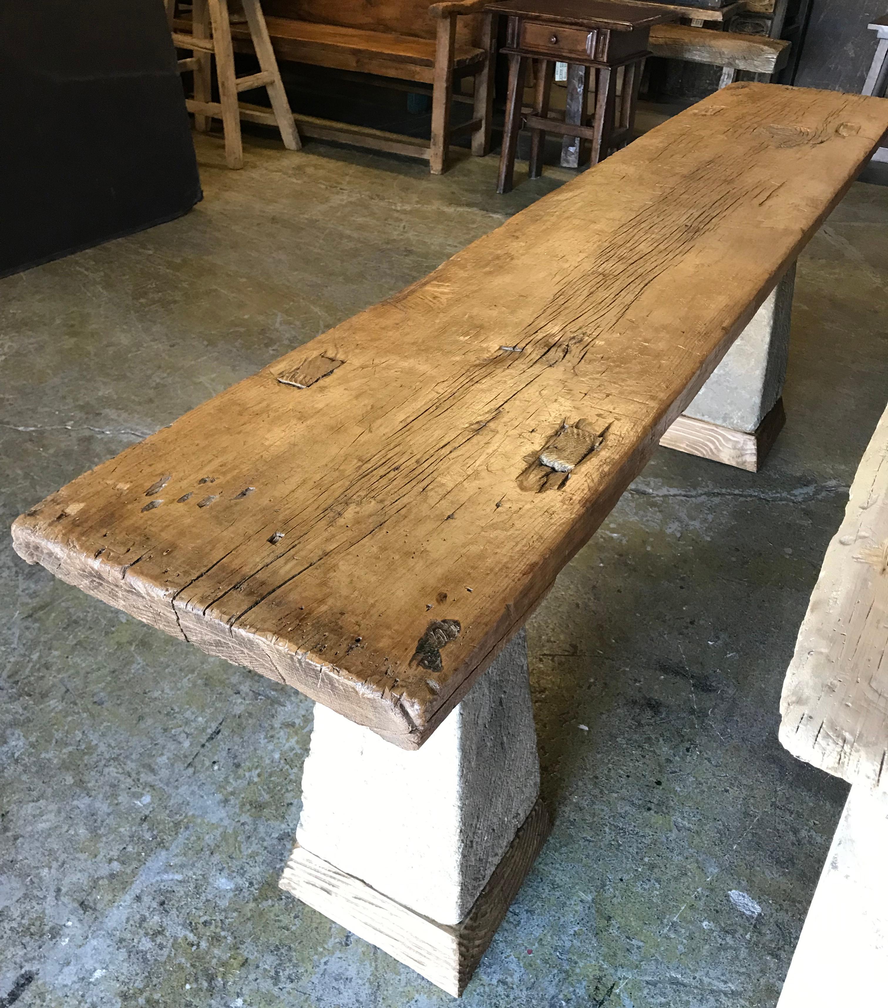 Wood and Stone Console In Good Condition In Los Angeles, CA