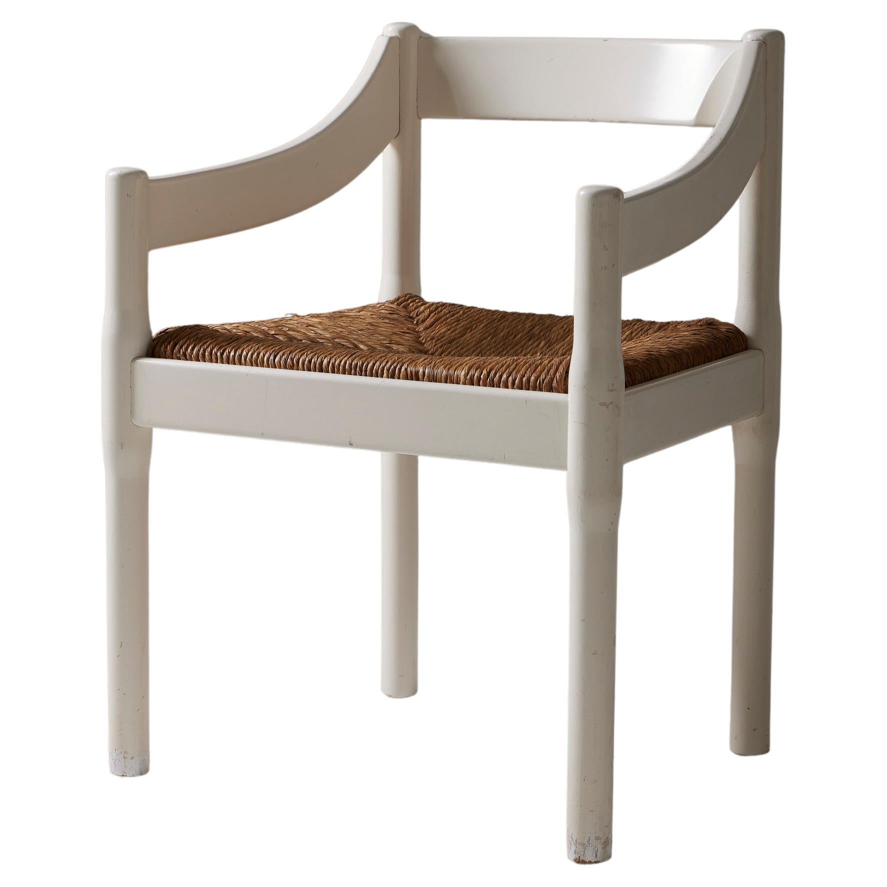  Wood and straw chair by Vico Magistretti For Sale