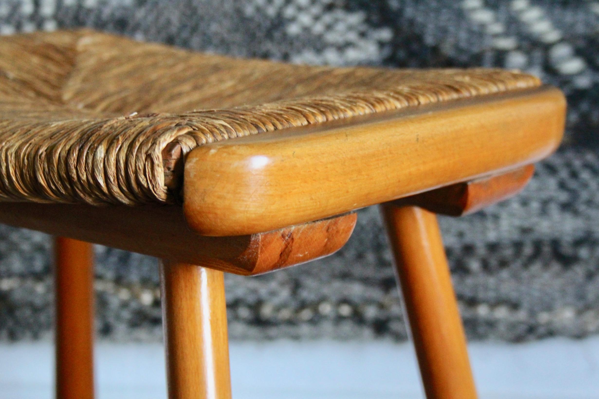 Mid-20th Century Wood and straw stool For Sale
