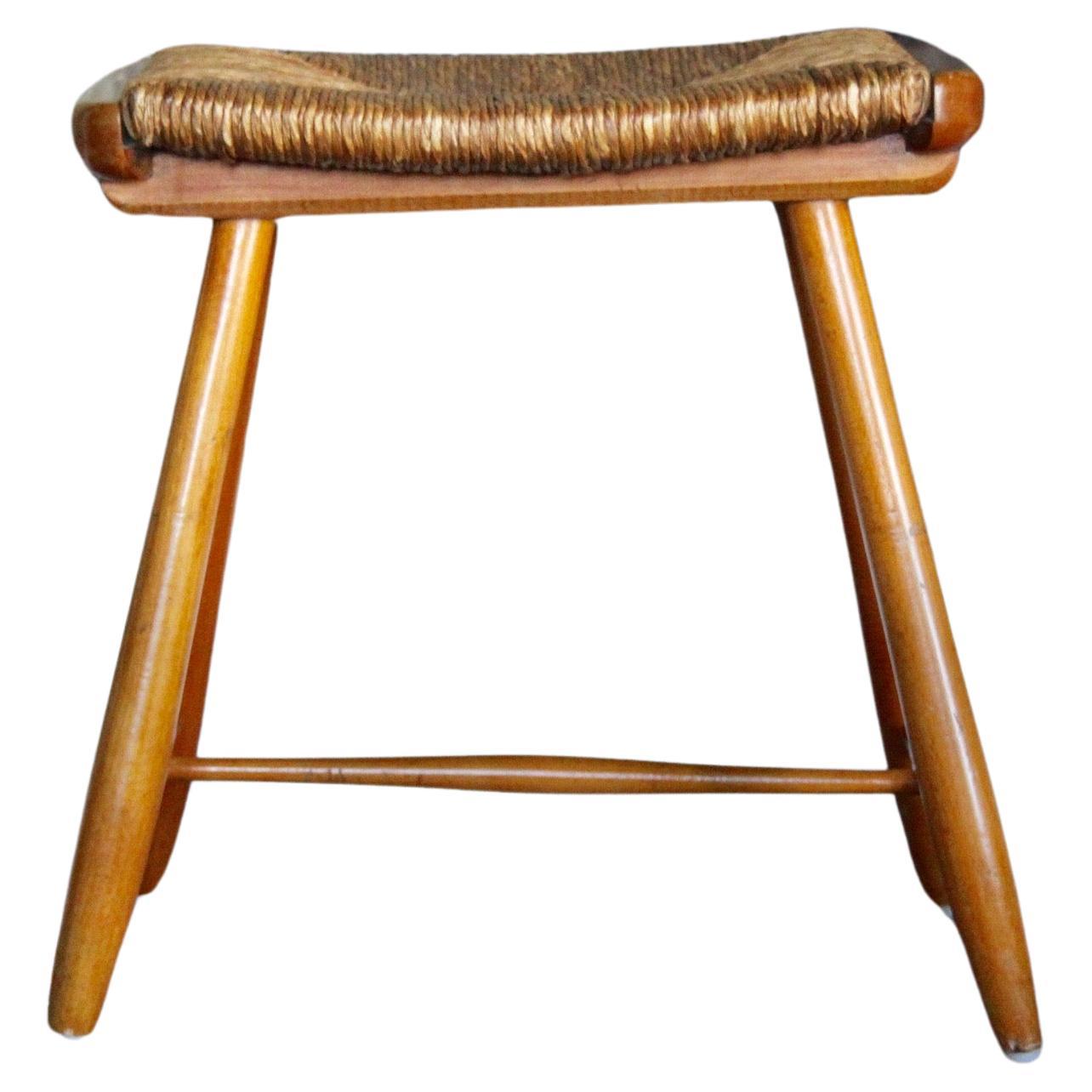 Wood and straw stool For Sale