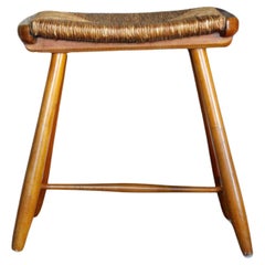 Wood and straw stool