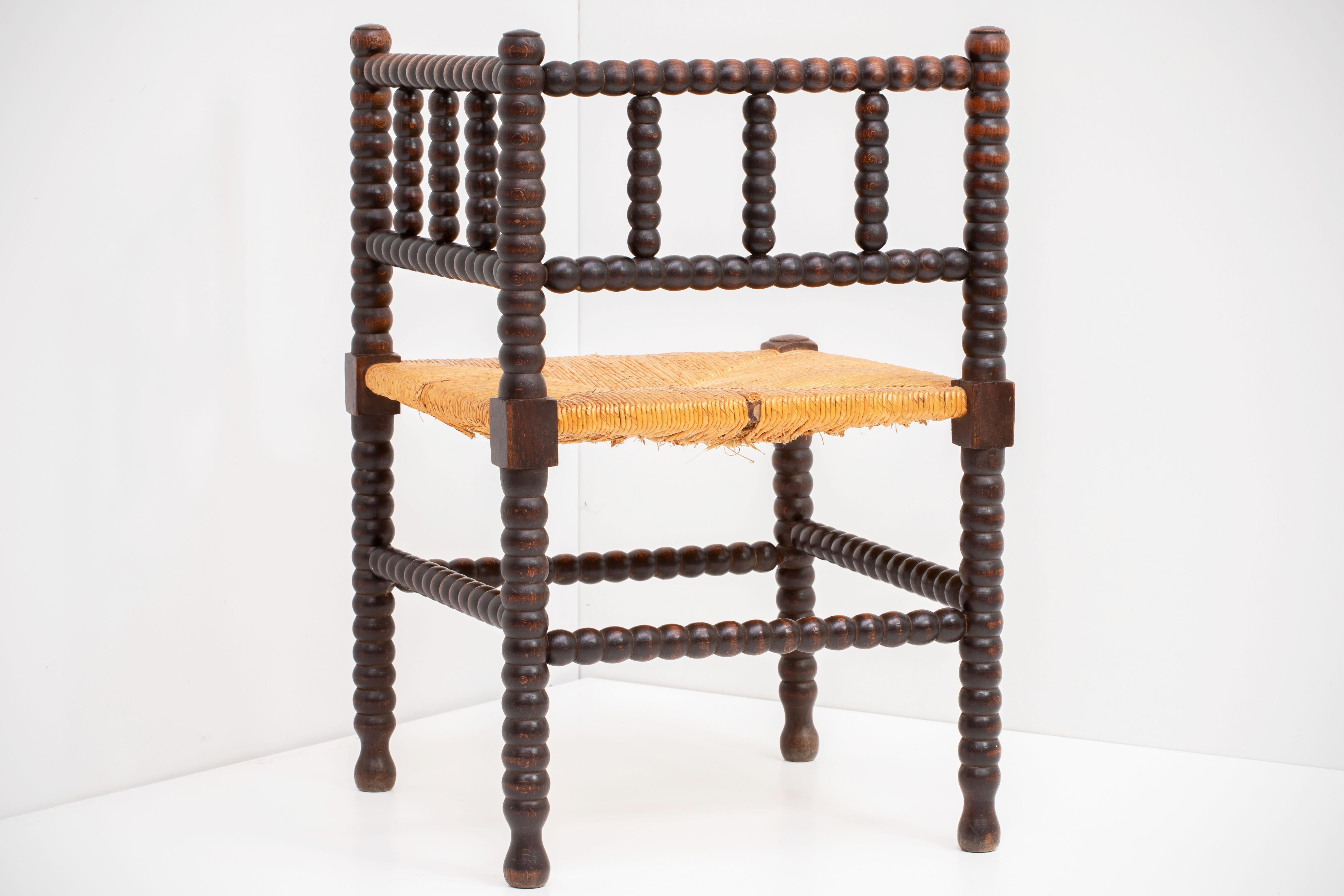 Wood and Straw Stool, France 1970, in the Style of Charles Dudouyt For Sale 3