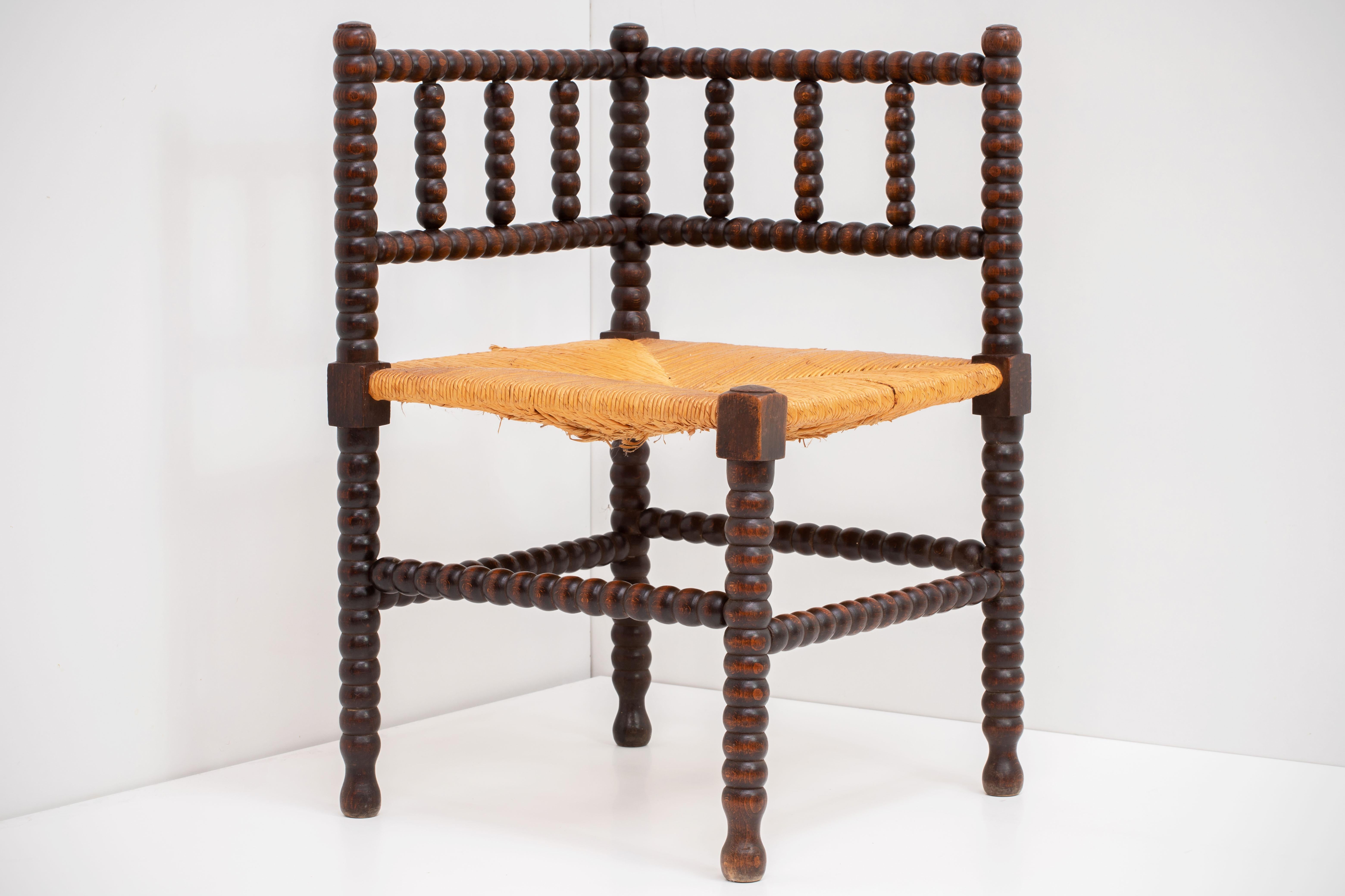 Wood and Straw Stool, France 1970, in the Style of Charles Dudouyt For Sale 5