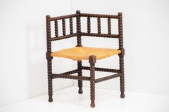 Wood and Straw Stool, France 1970, in the Style of Charles Dudouyt
