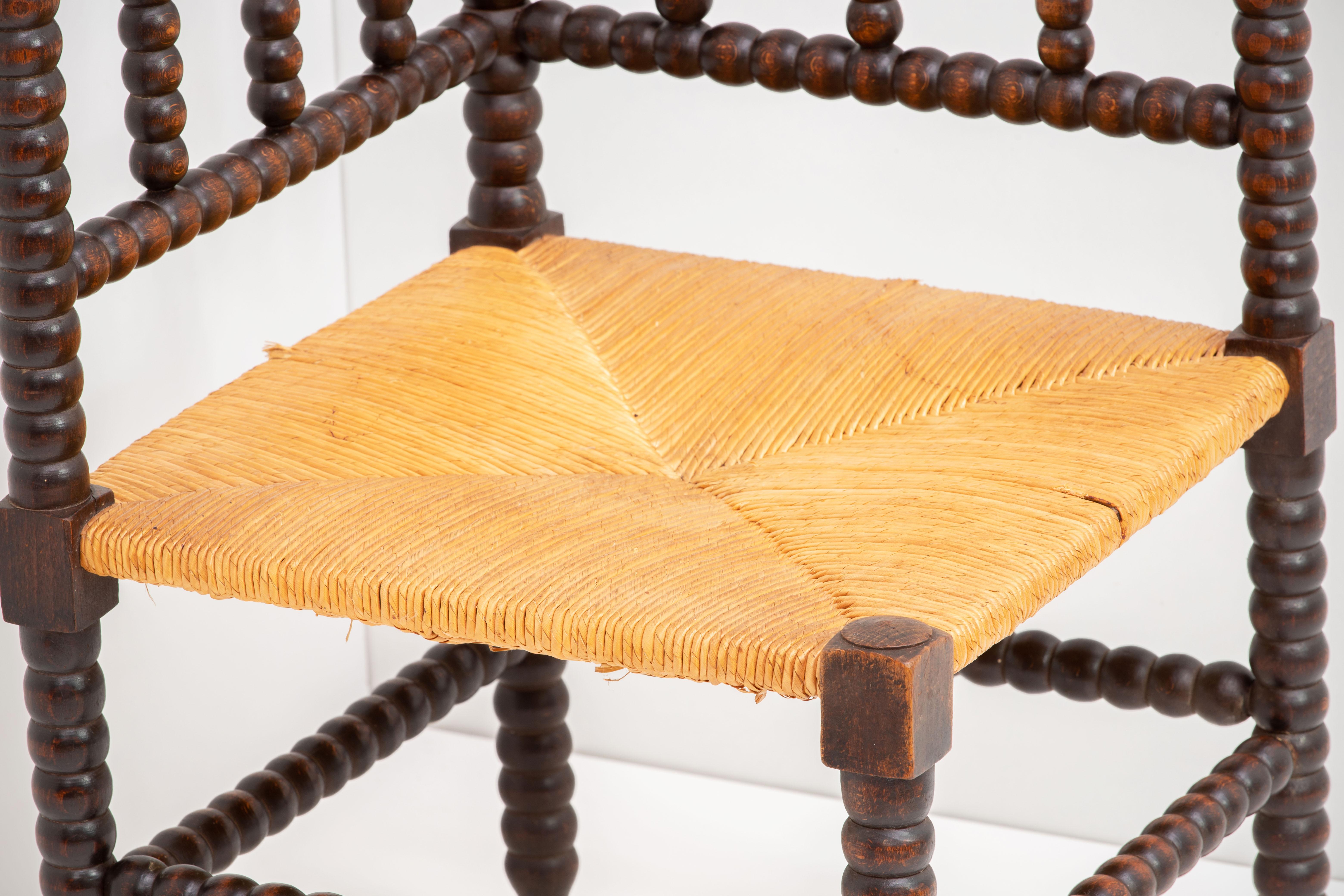 Wood and Straw Stool, France 1970, in the Style of Charles Dudouyt In Fair Condition For Sale In Wiesbaden, DE