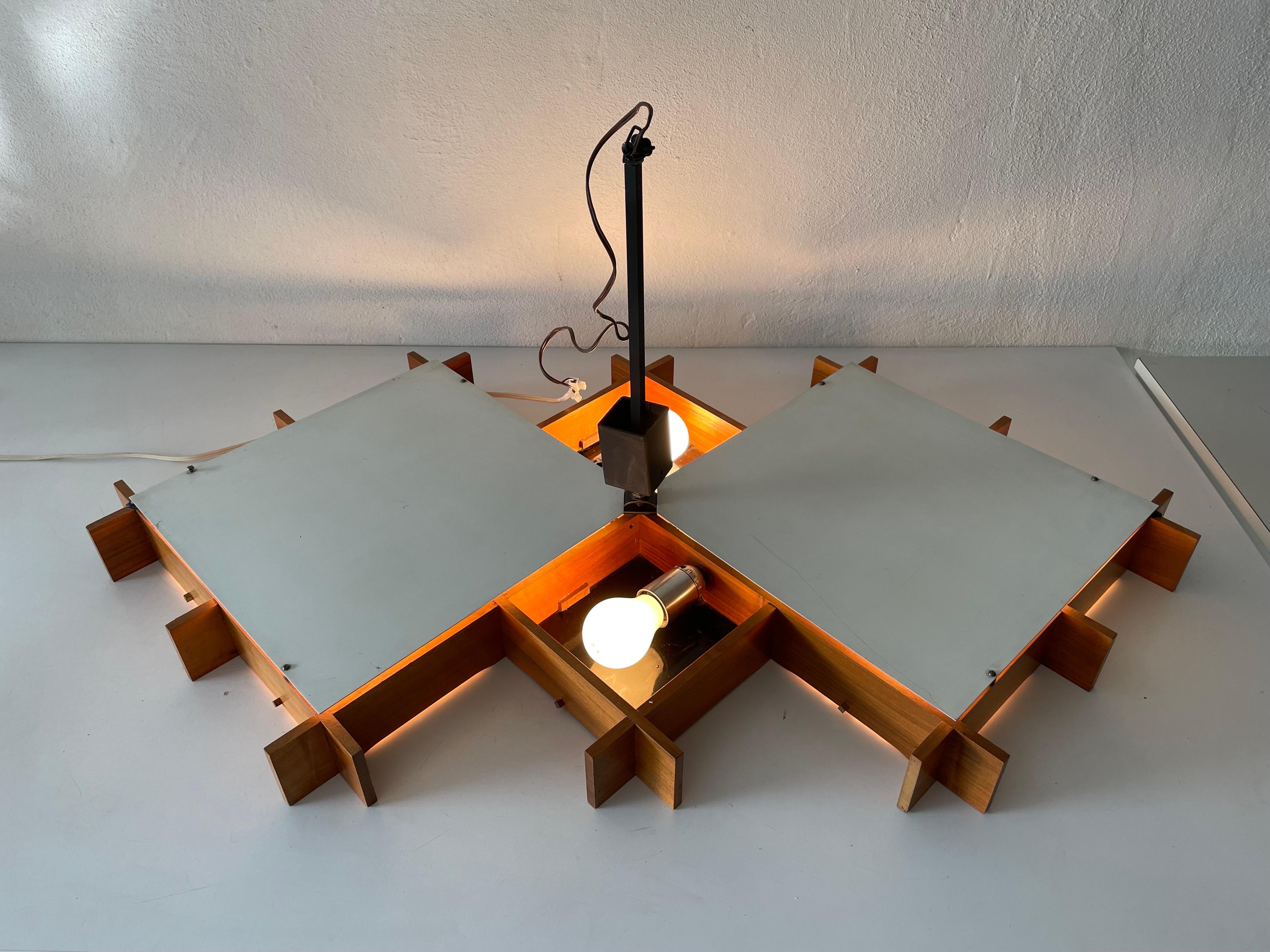 Wood and Textured Glass Heavy Ceiling Lamp, 1960s, Germany 4