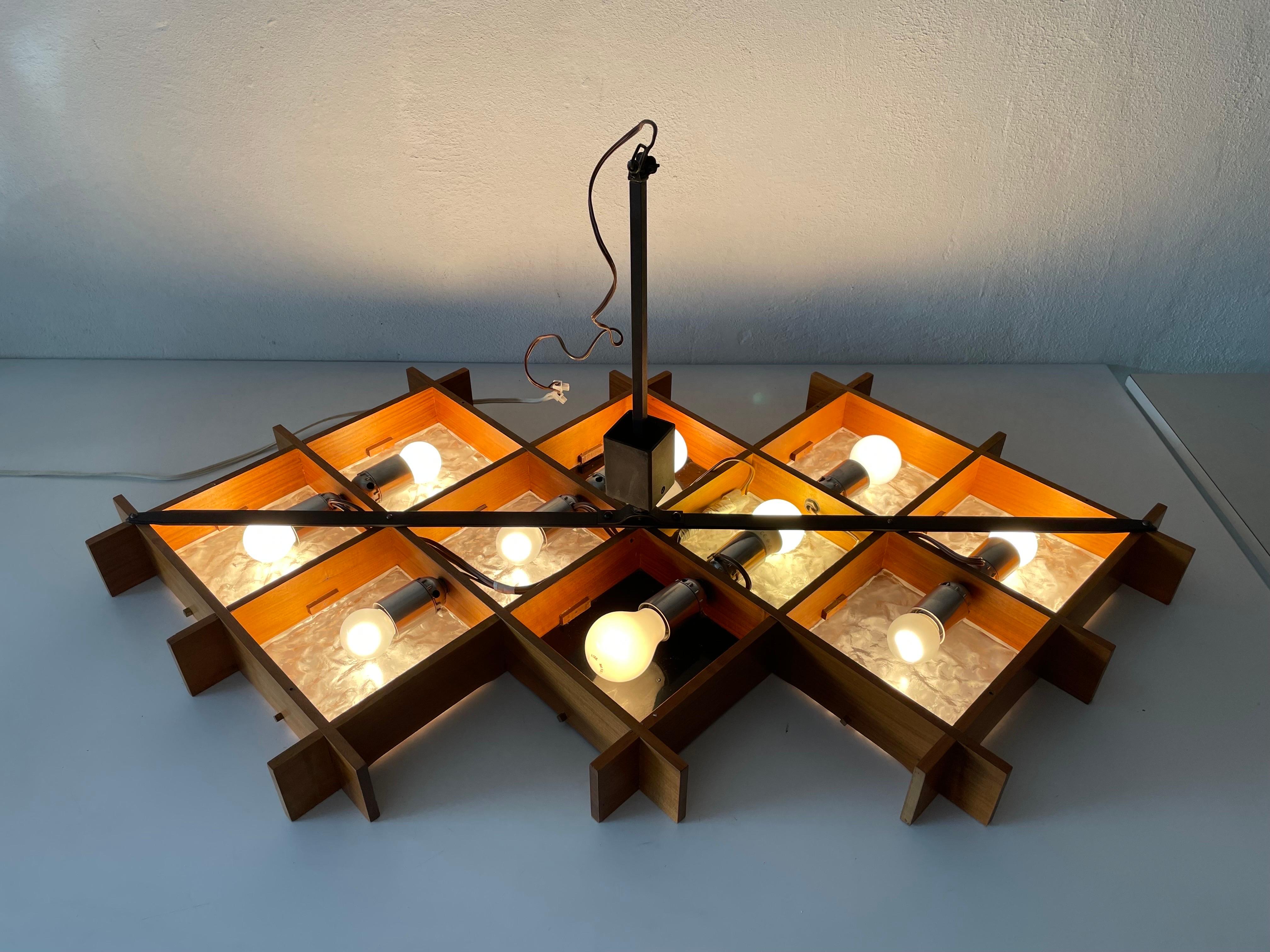 Wood and Textured Glass Heavy Ceiling Lamp, 1960s, Germany 6
