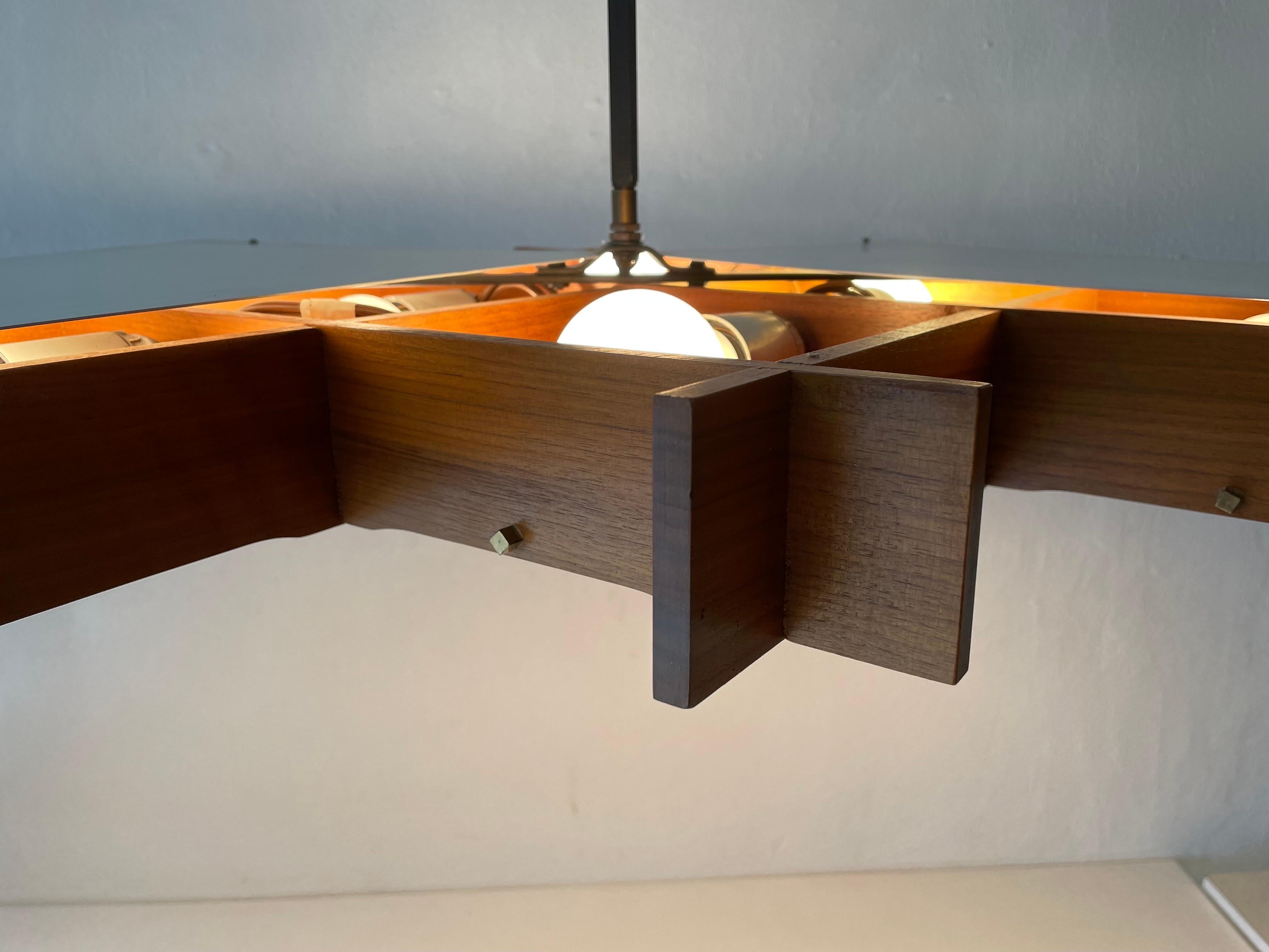 Wood and Textured Glass Heavy Ceiling Lamp, 1960s, Germany 14