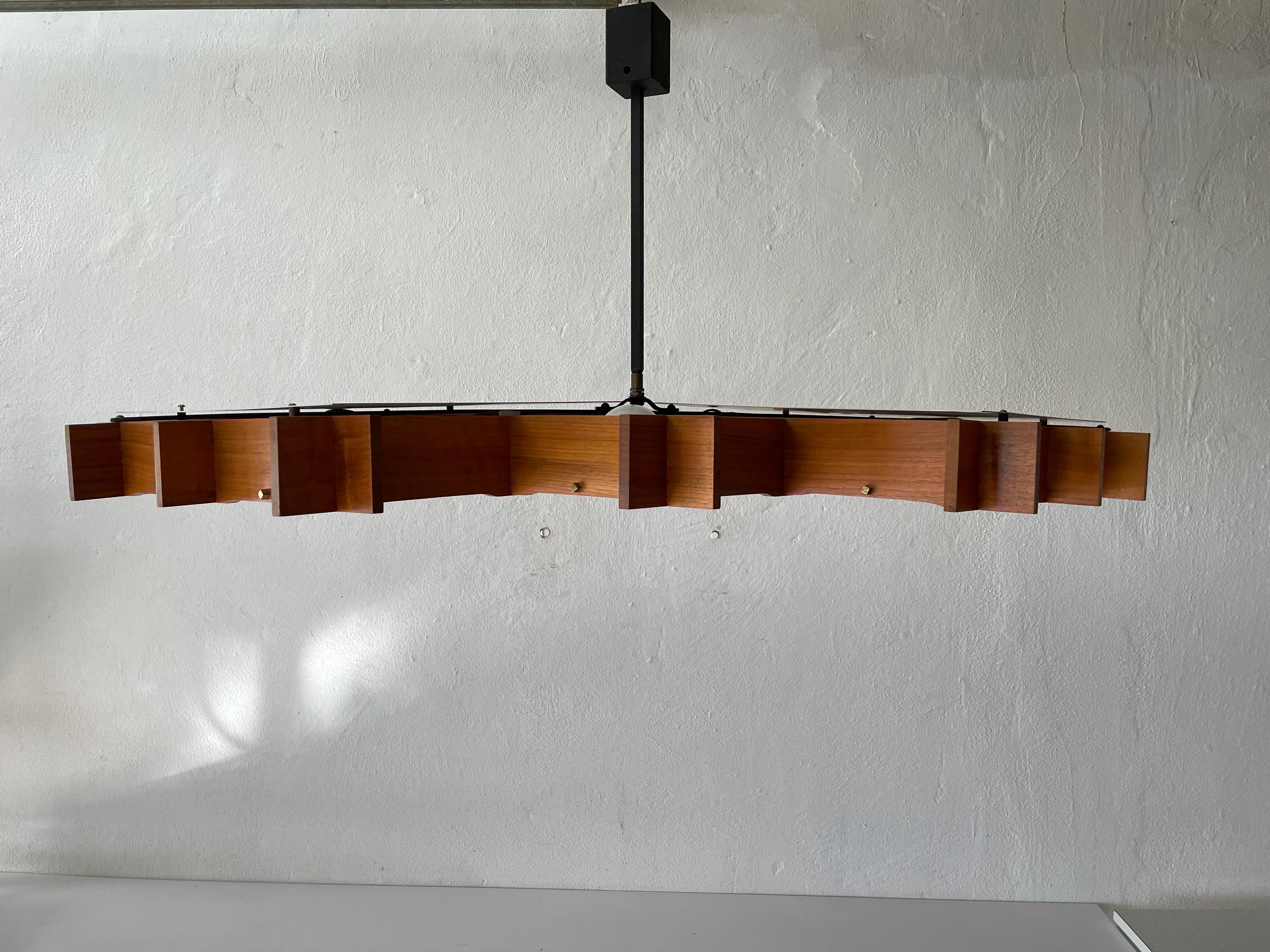 Mid-Century Modern Wood and Textured Glass Heavy Ceiling Lamp, 1960s, Germany