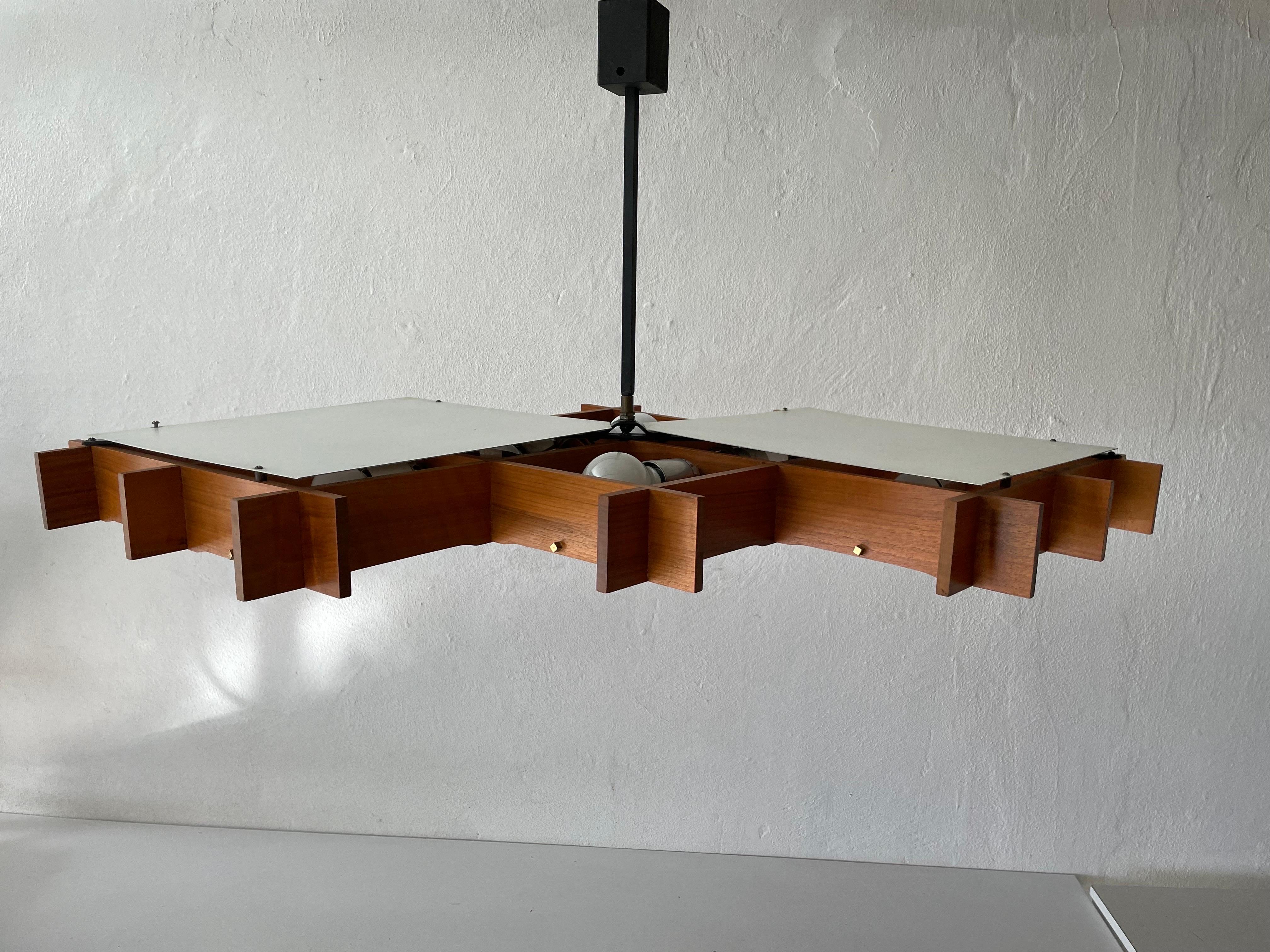Wood and Textured Glass Heavy Ceiling Lamp, 1960s, Germany In Good Condition In Hagenbach, DE