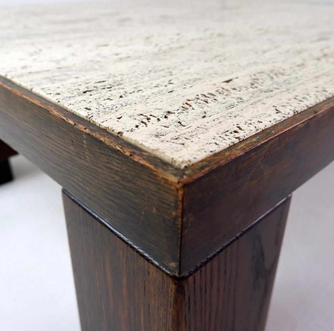 Wood and travertin top large coffee table For Sale 5