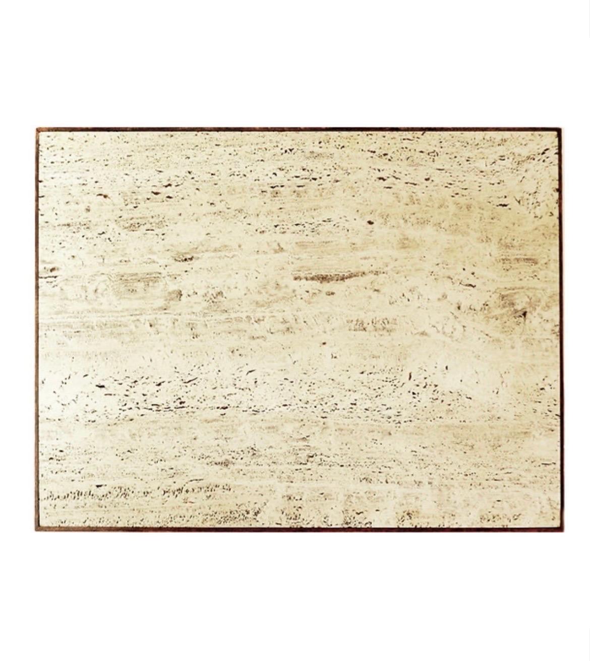Wood and travertin top large coffee table

Wear consistent with age and use​​​​​​​

1980s - travertine - Mi-Century
Measures : 130x85cm H38cm 
Materials : Wood - Travertine 