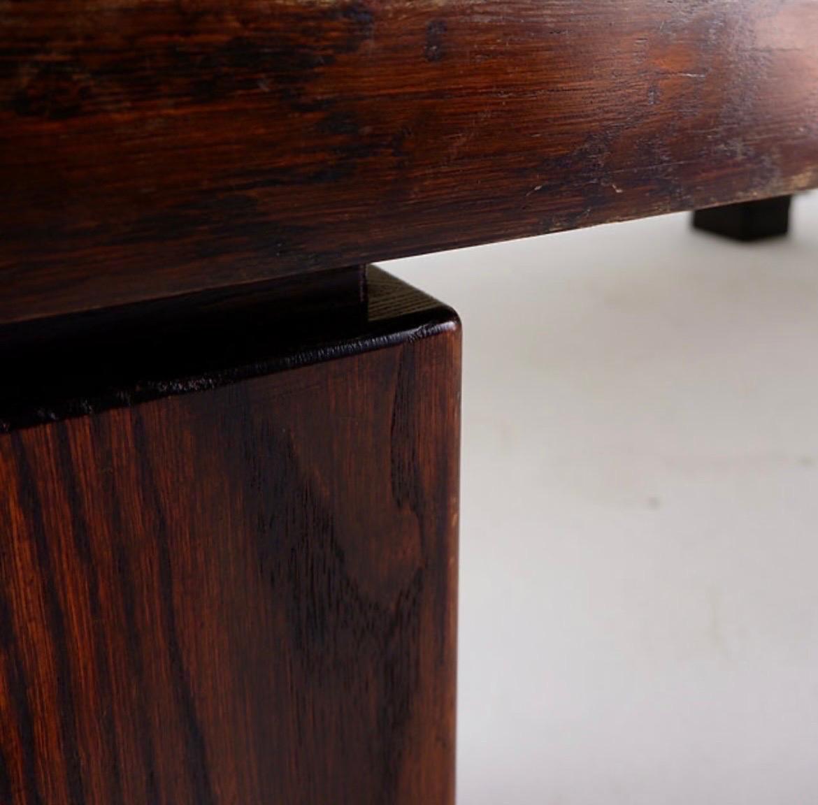Late 20th Century Wood and travertin top large coffee table For Sale