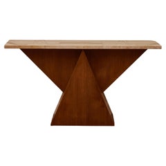 Wood and travertine stone table by Studio Glustin