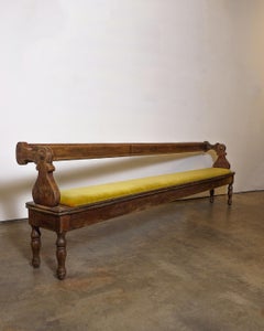 Antique Wood and Velvet Bench