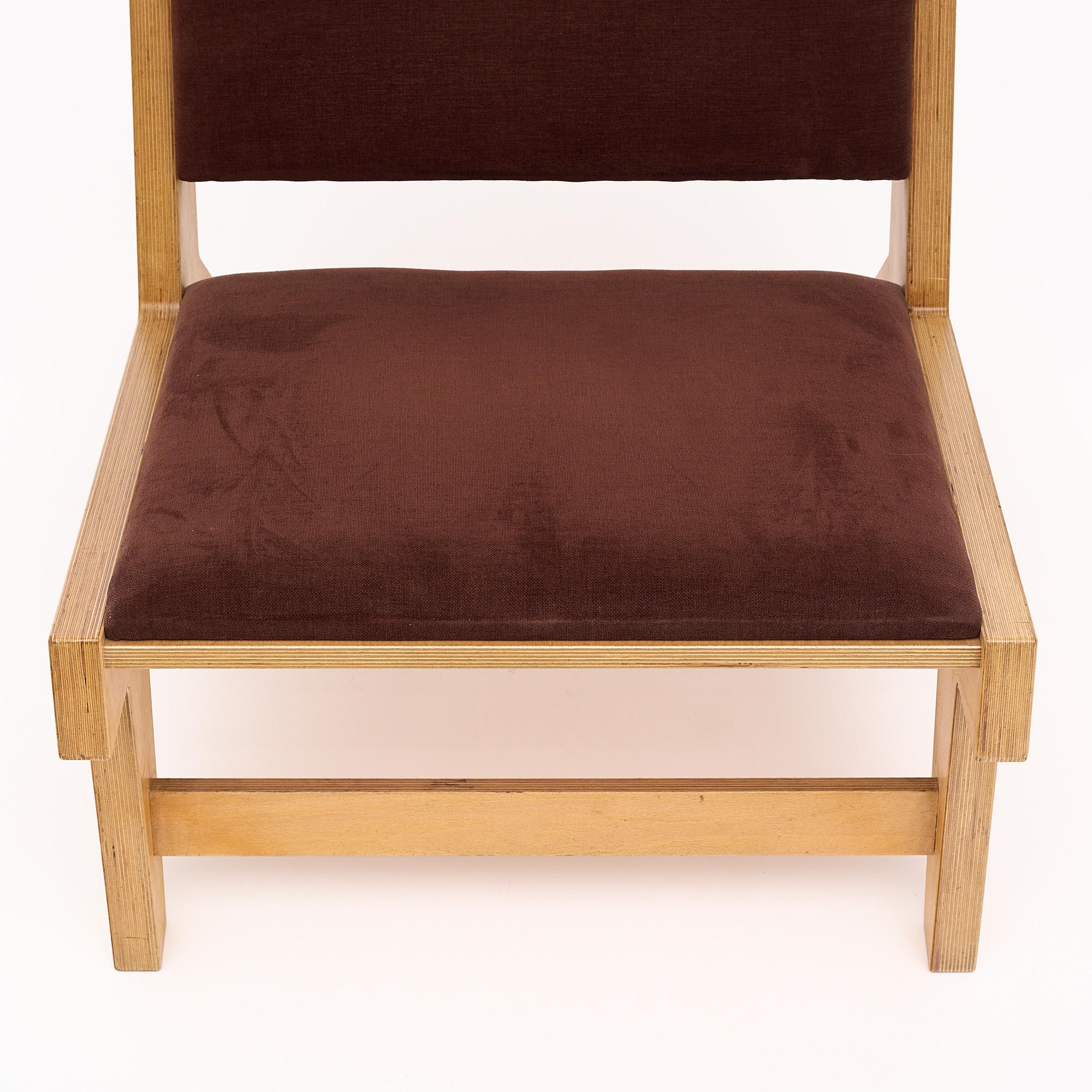 Wood and Velvet Modernist Armchairs For Sale 4