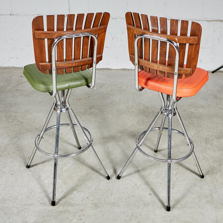 Wood and Vinyl Bar Stools, 1960s at 1stDibs