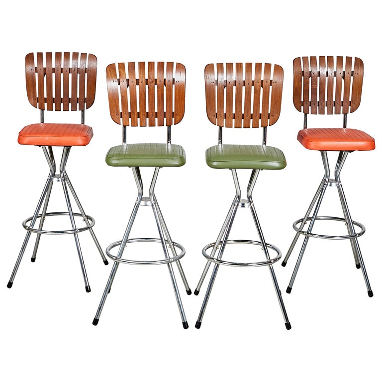 Wood and Vinyl Bar Stools, 1960s at 1stDibs