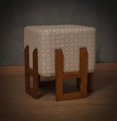 Wood and White Cream Art Deco Benches and Poufs, 1990